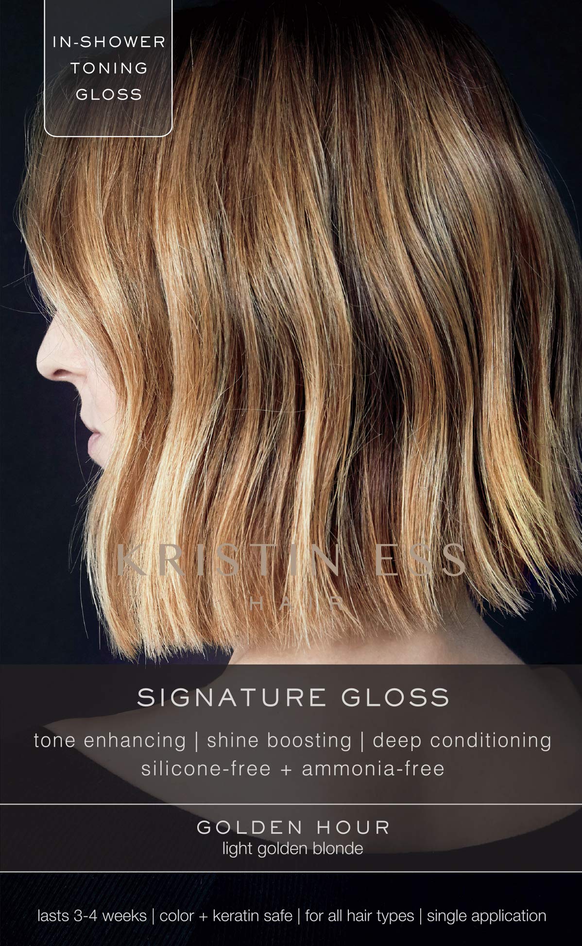 Kristin Ess Signature Hair Gloss Treatment in Golden Hour for Light Blonde Hair - Shine Boosting, Brightening + Tone Enhancing Glaze in 1 Application - Lasts up to 4 Weeks - Silicone + Ammonia Free