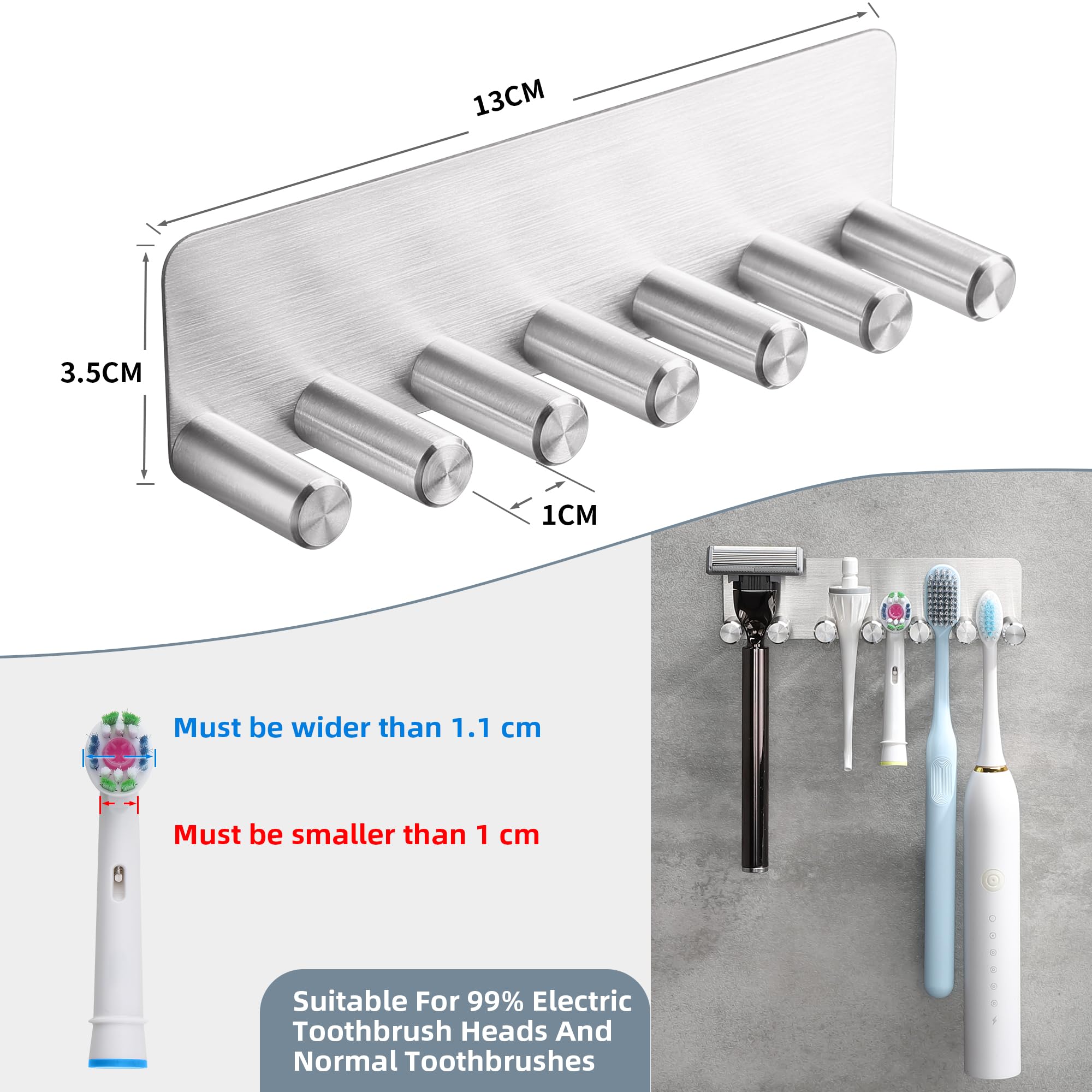 Porte Brosse à Dents Mural Sans Perçage - Support 4 Têtes Électriques - Acier Inoxydable - Adhésif Puissant
