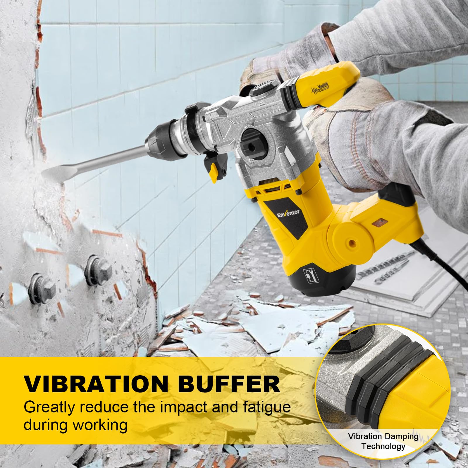 ENVENTOR SDS-Plus Bohrhammer, 1500W Schlagbohrmaschine, 6Joule Abbruchhammer mit Anti-Vibrationsgriff, Max 4500 BPM, 4 Funciones Kombihammer, Max Bohrleistung in Beton(32mm), Metall(13mm), Holz(40mm)