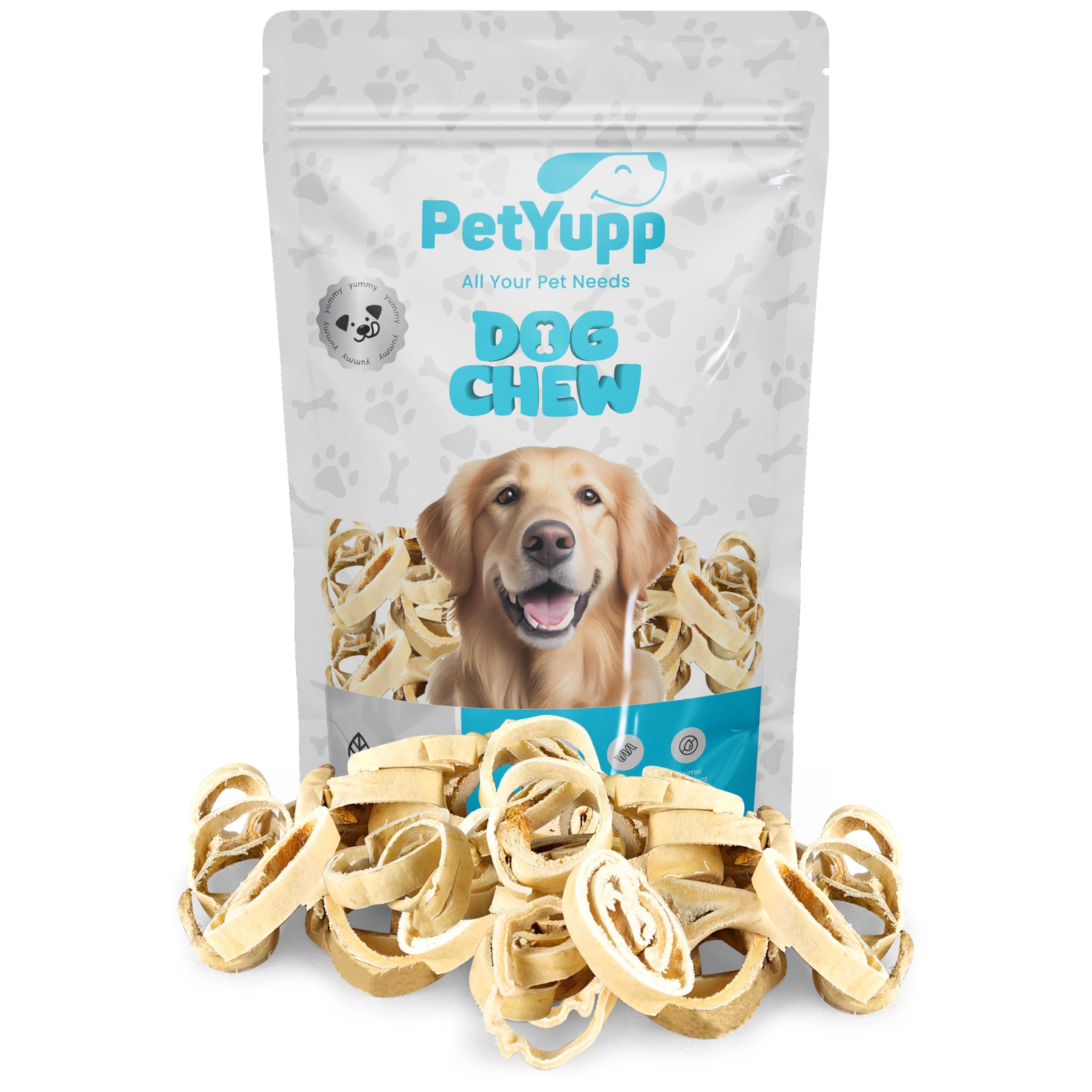 PetYupp Water Buffalo Cheek Chip Roll Rings for Dogs, 14oz - All Natural, Single Ingredient & Rawhide-Free Dog Cheek Roll Rings for Small, Medium, &