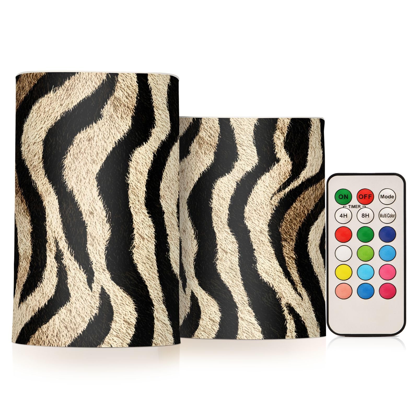 ALAZA Vintage Zebra Print Animal Flickering Flameless Candles Battery Operated with Remote Timer,Tea Light Candles LED Pillar Votive Candles Set of 2 for Outdoor Indoor Decorations