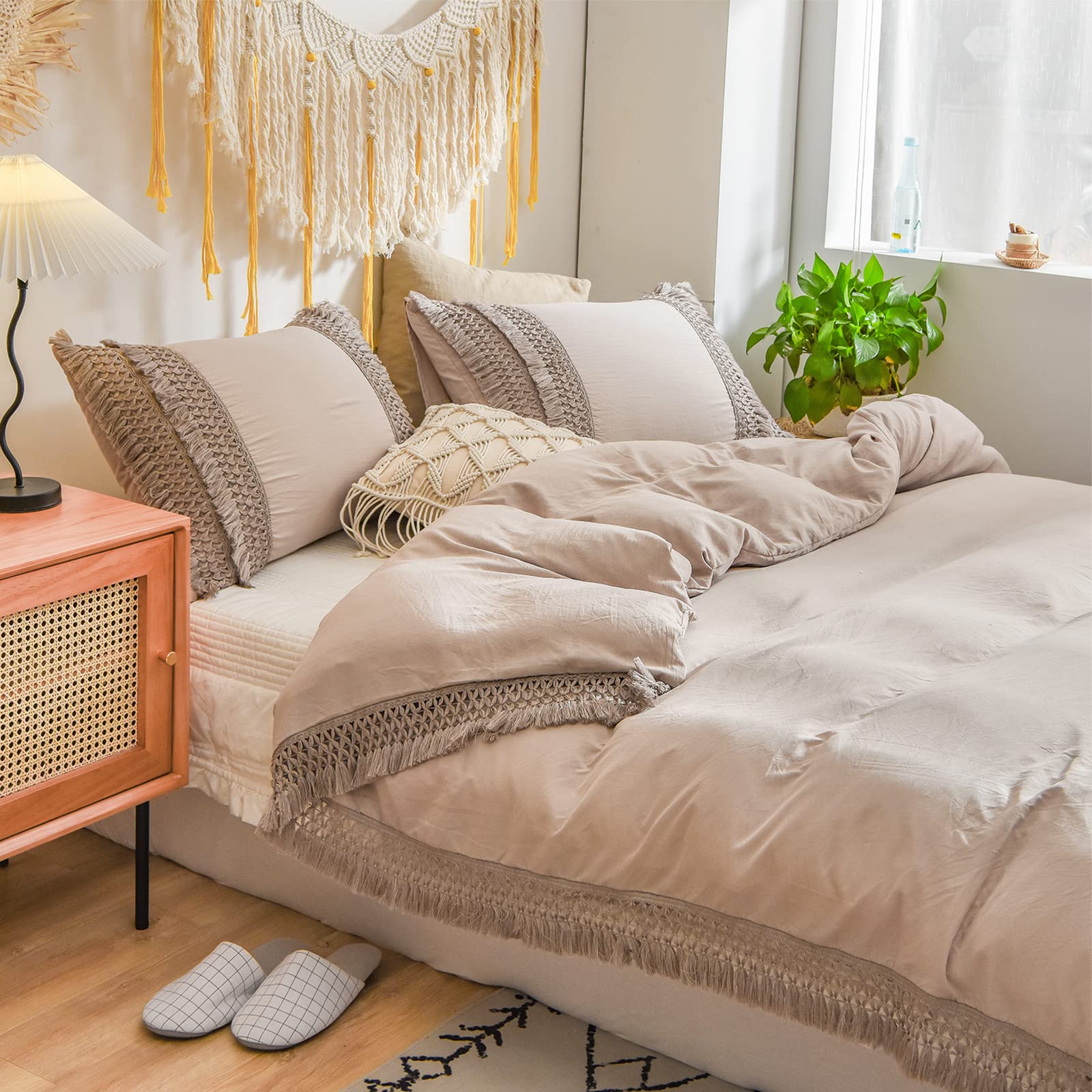 Taupe Bedding Set Boho Tassel Duvet 