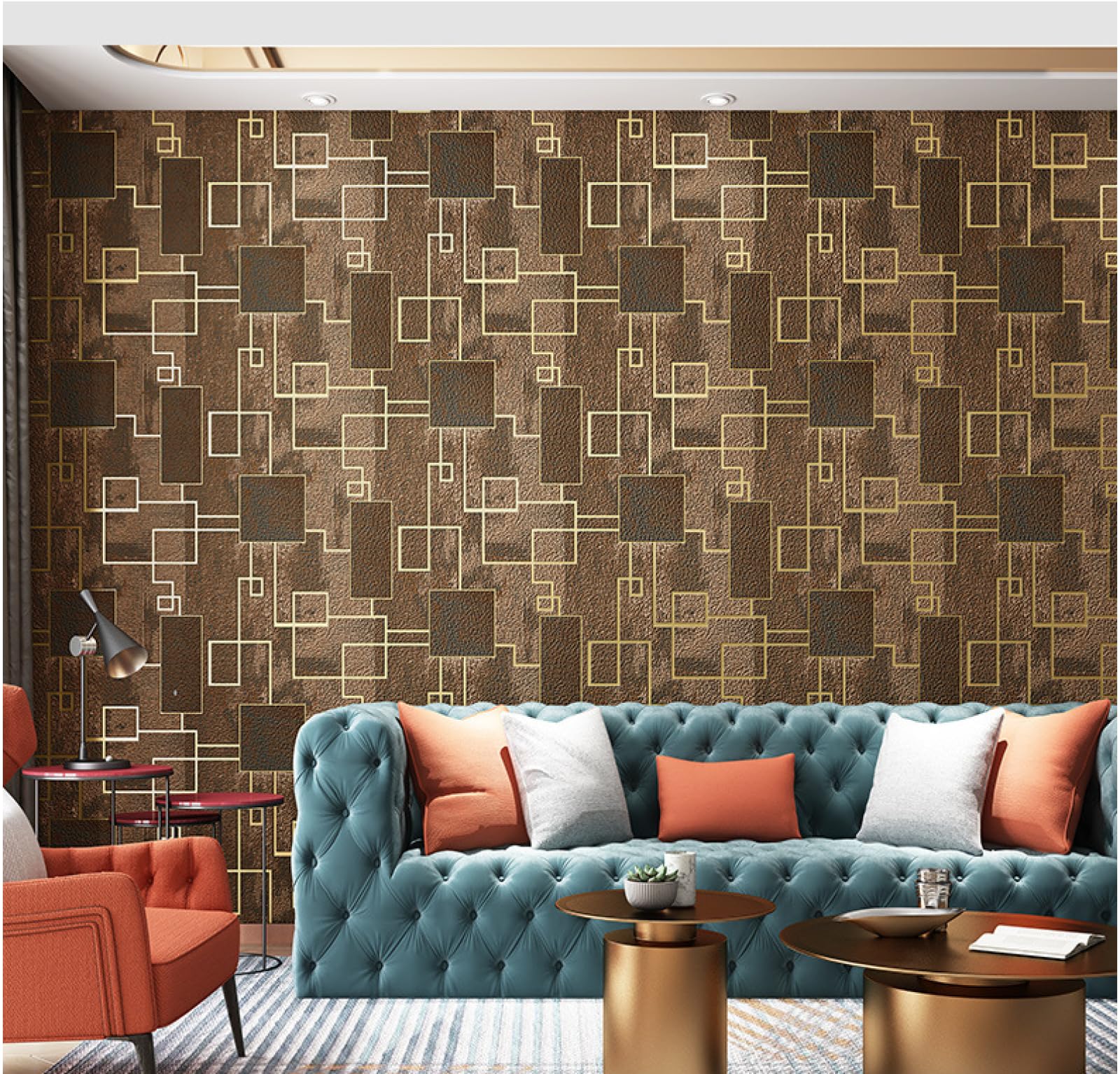 Papier Peint intissé Curry foncé, Motif géométrique, floqué 3D, pour décoration de Chambre, Salon, TV, 0,53 × 9,5 m