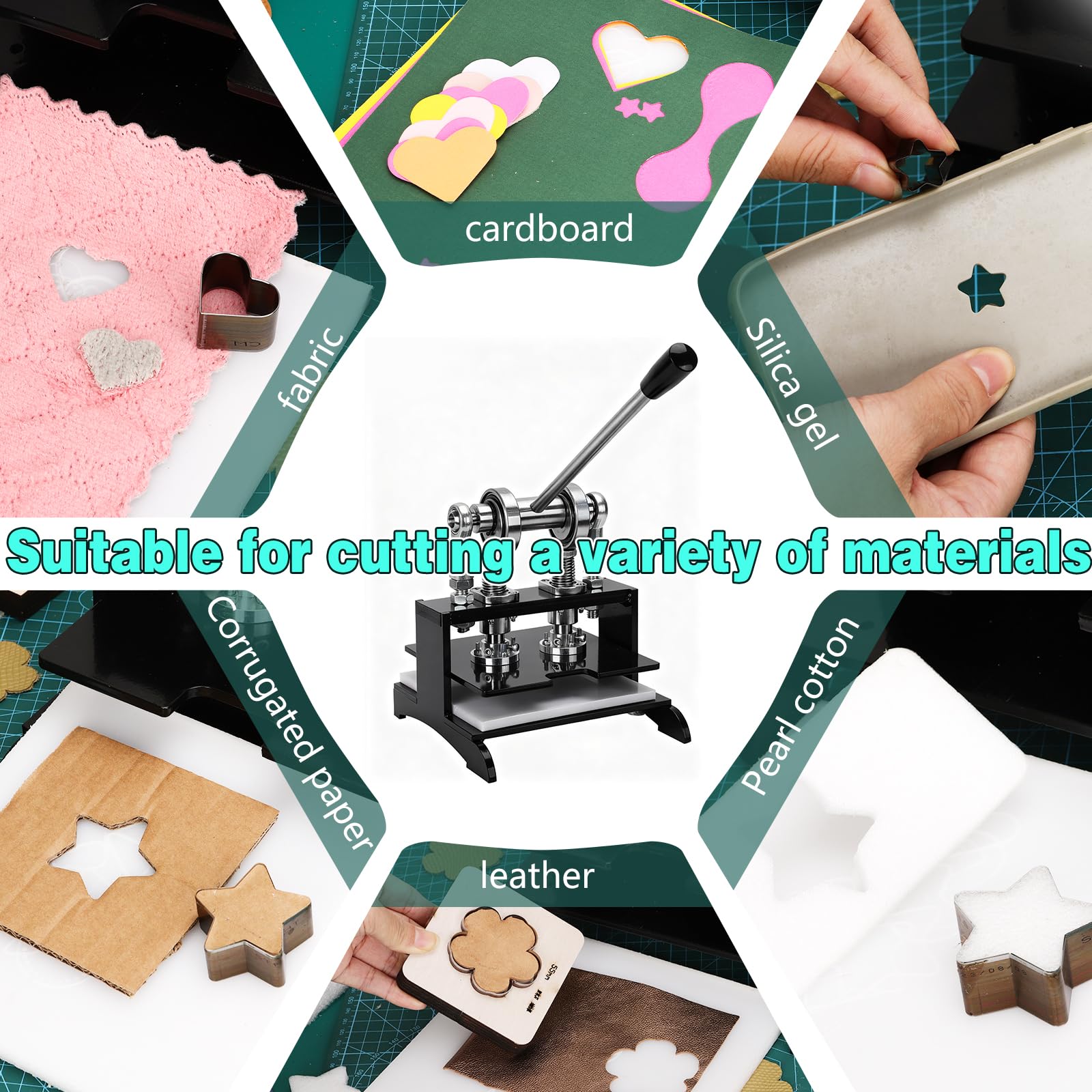 Leder Stanzmaschine 1.5 T, 20 * 20cm Leder Prägemaschine Doppelführungsachsen Stanzmaschine mit 39-teiligem Lochstanzen-Werkzeugsatz für Lederhandwerk,DIY & verschiedene Materialien Stanzverarbeitung