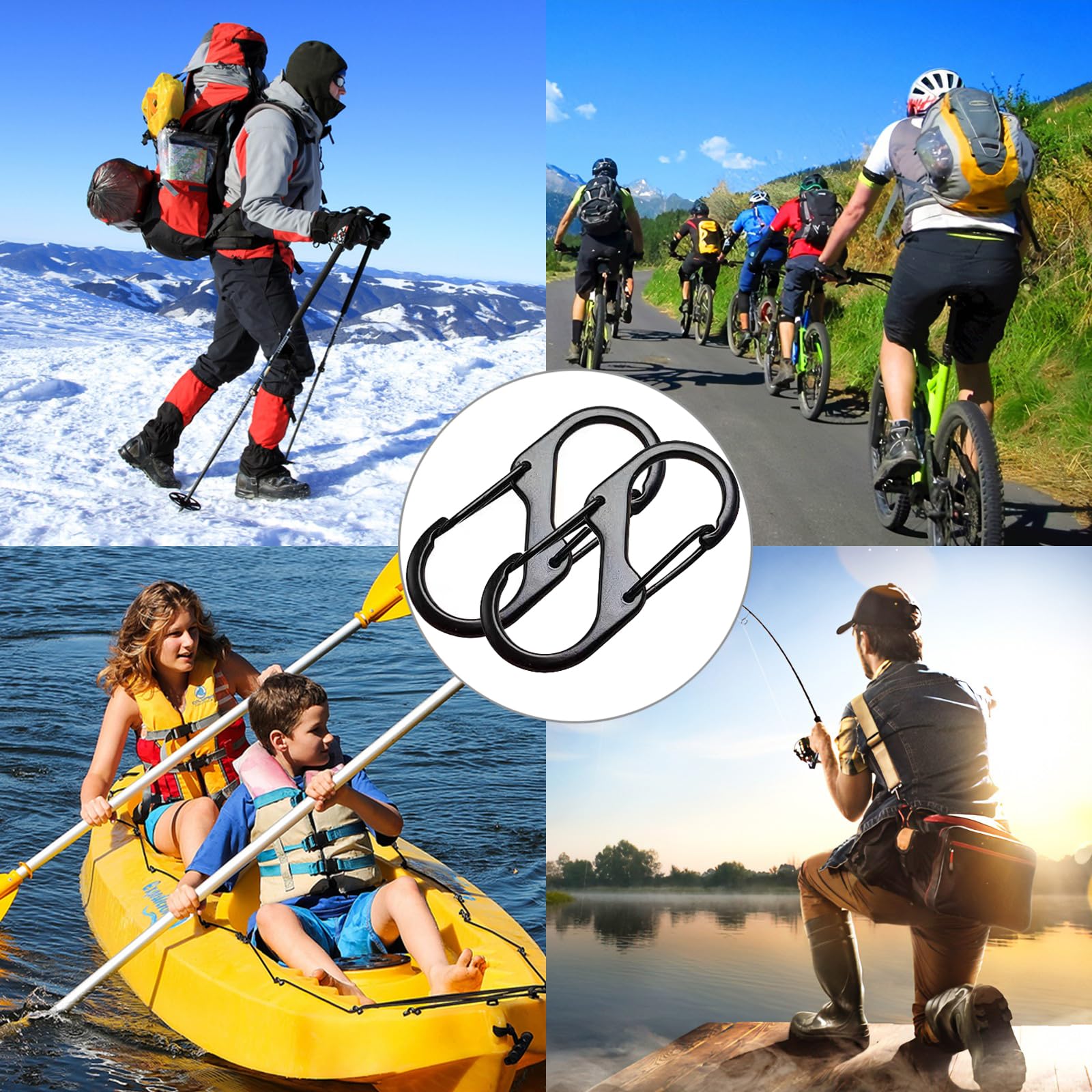 30 Pièces Mousquetons En S - Mousquetons Double Ouverture Métal Noir Pour Camping, Randonnée, Pêche Et Voyage - Charge Robuste