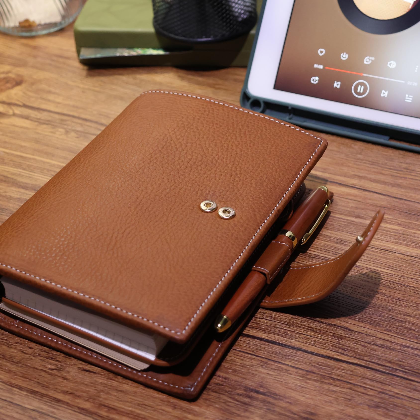 Minerva - Organizador personal tamaño A6 XL de piel auténtica, cuaderno de diario de anillas de estalogía, cuaderno de bolsillo con carpeta de 25 mm (marrón coñac)