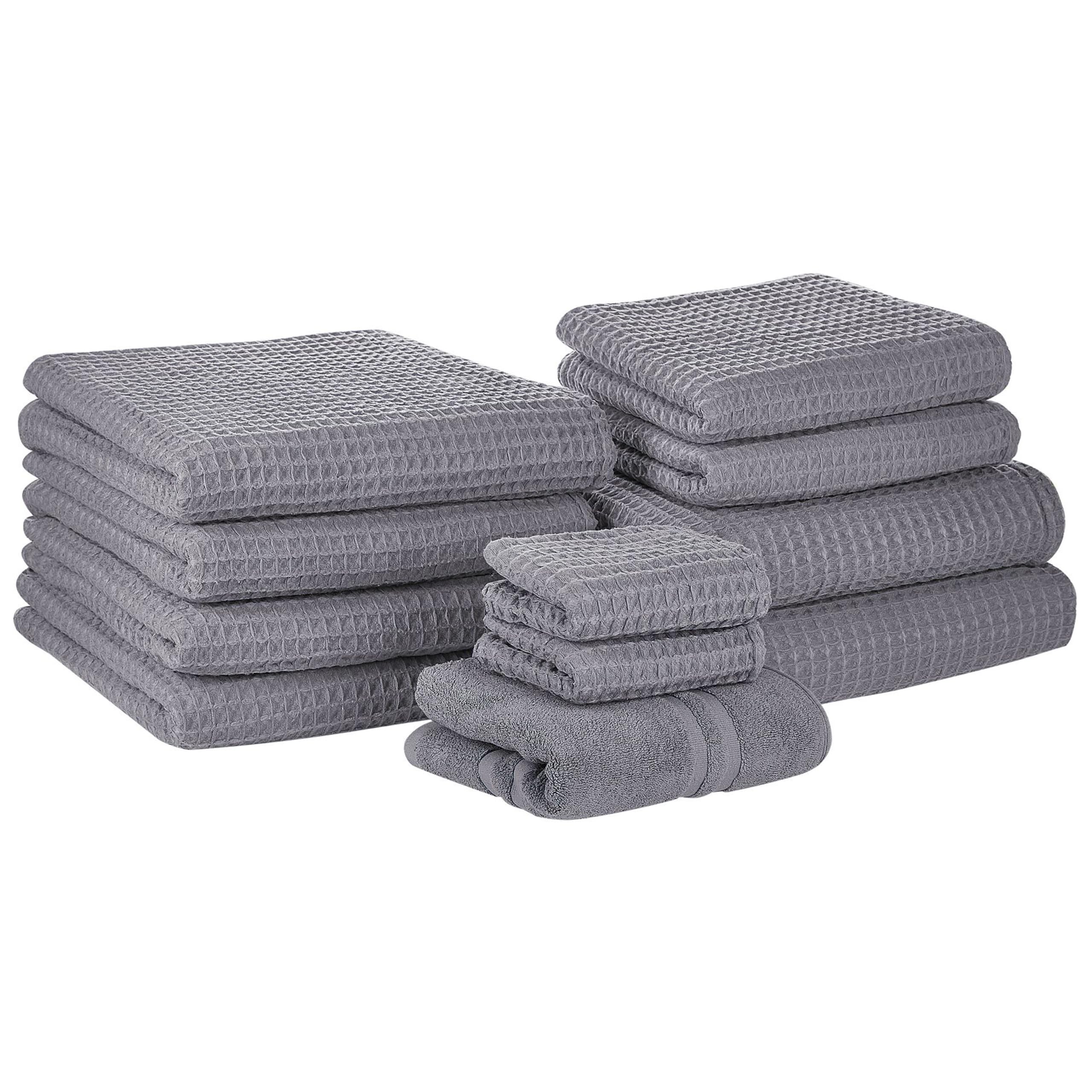 Beliani Conjunto de 11 Toallas Toalla de baño y Alfombrilla de baño de algodón Gris Low Twist para Invitados Areora