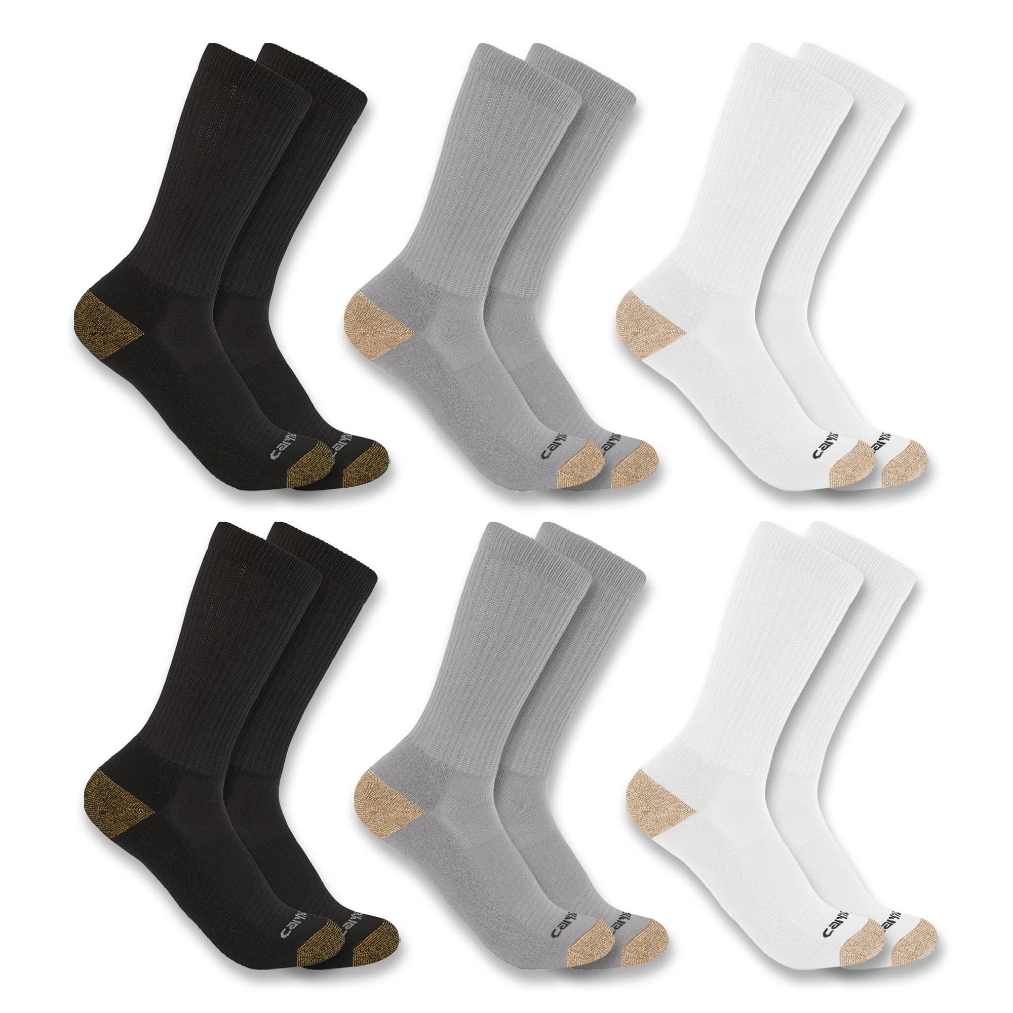 Carhartt Men's SC1156M Midweight Crew Sock 6-Pack, Assorted 1, Large