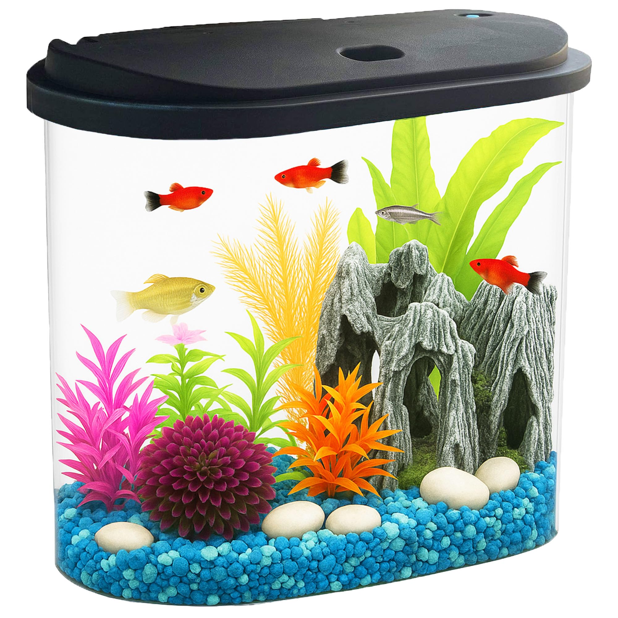Koller Products Aquarium Fish Tank 4.5 Gallon Starter kit, Self Cleaning System Efficiency Filter 7 Color LED Lights and Timer, Plastic Small Fish Tank for Betta Guppies Neon Snail Ornamental Shrimp