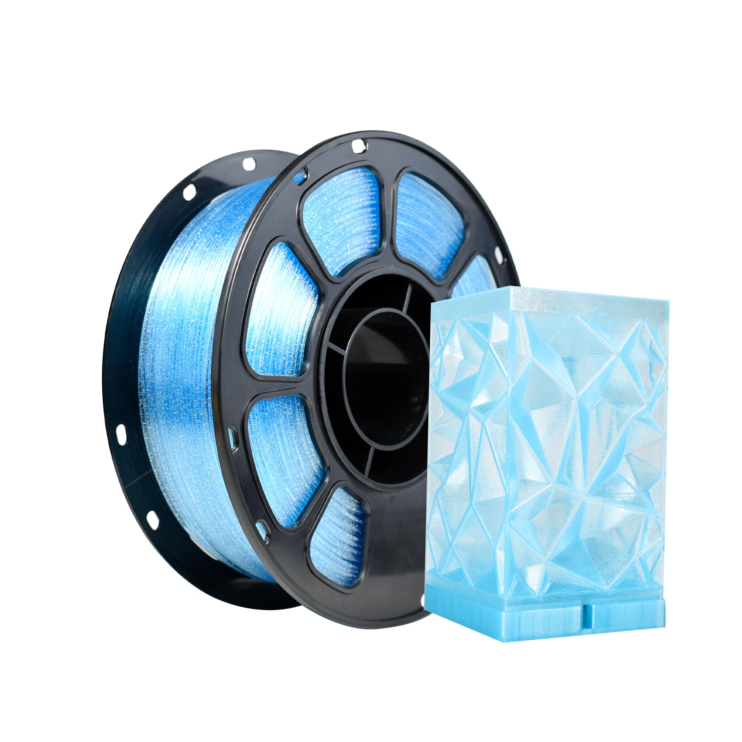iBOSS PLA Plus Transparent 3D Printer Filament, Transparent Glitter Blue PLA+ Filament 1.75 mm Dimensional Accuracy +/- 0.02mm, Clear 3D Printing Filament 1KG Fit Most 3D Printers