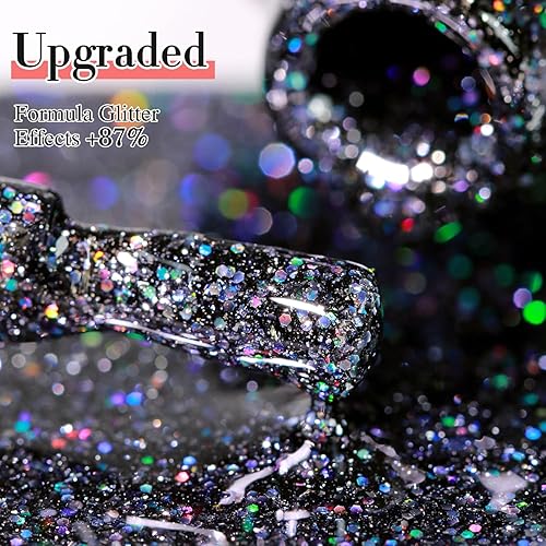 Miniatura 7 de Double Rhythm Esmalte de gel de 0.5 onzas líquidas con purpurina reflectante holográfica magnética para sala de arte de uñas, bricolaje en casa