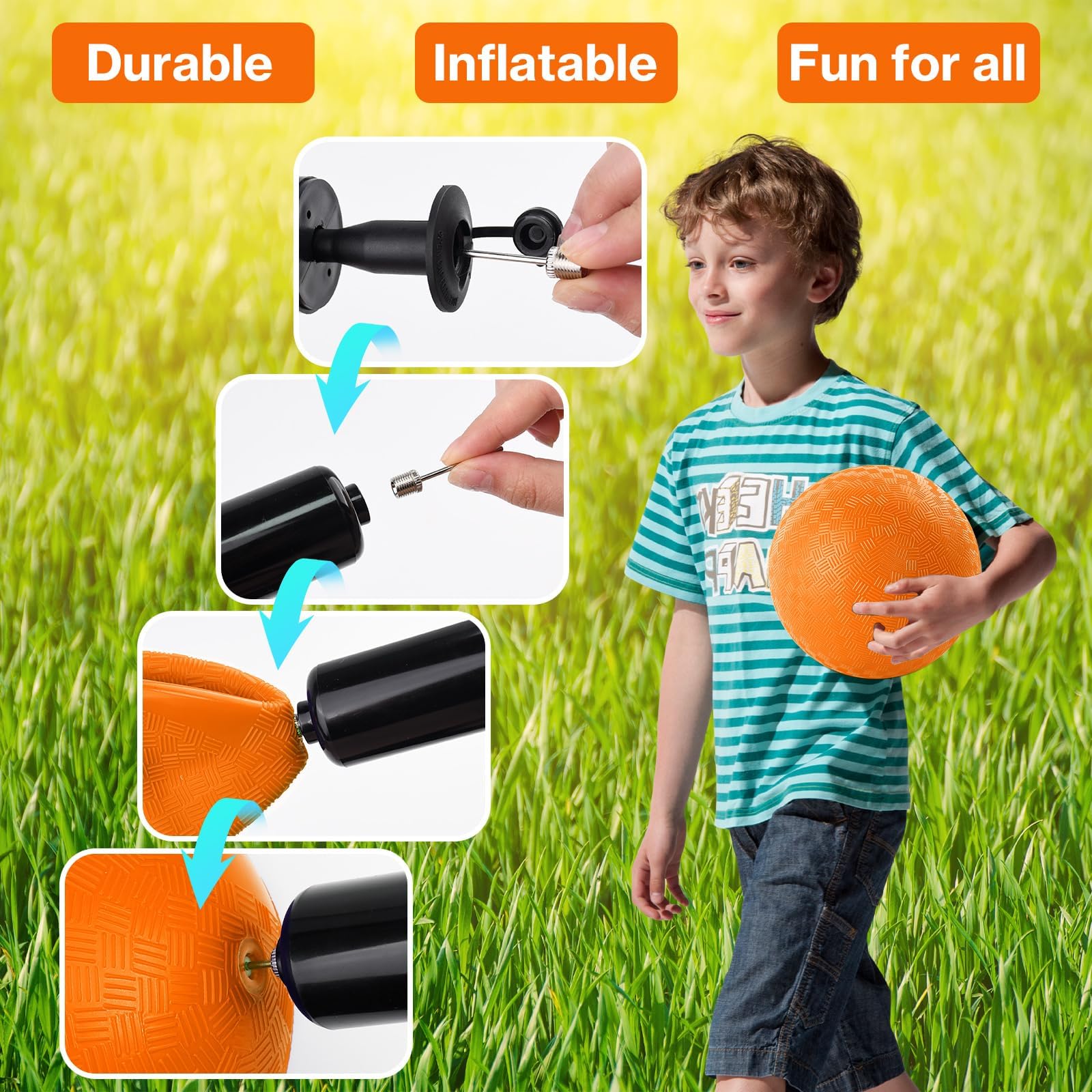 24 Stück Dodgeballs 12,7 cm Spielplatzball, Kickball, aufblasbarer Gummi-Handball, Hüpfball mit 1 Handpumpe für Outdoor, Ballspiele, Fitnessstudio, Camps, Picknick