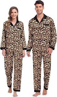 Couples Pajama Sets Women & Men Silky Satin Long Sleeve Sleepwear Classic Button Down Soft Loungewear Pjs Set