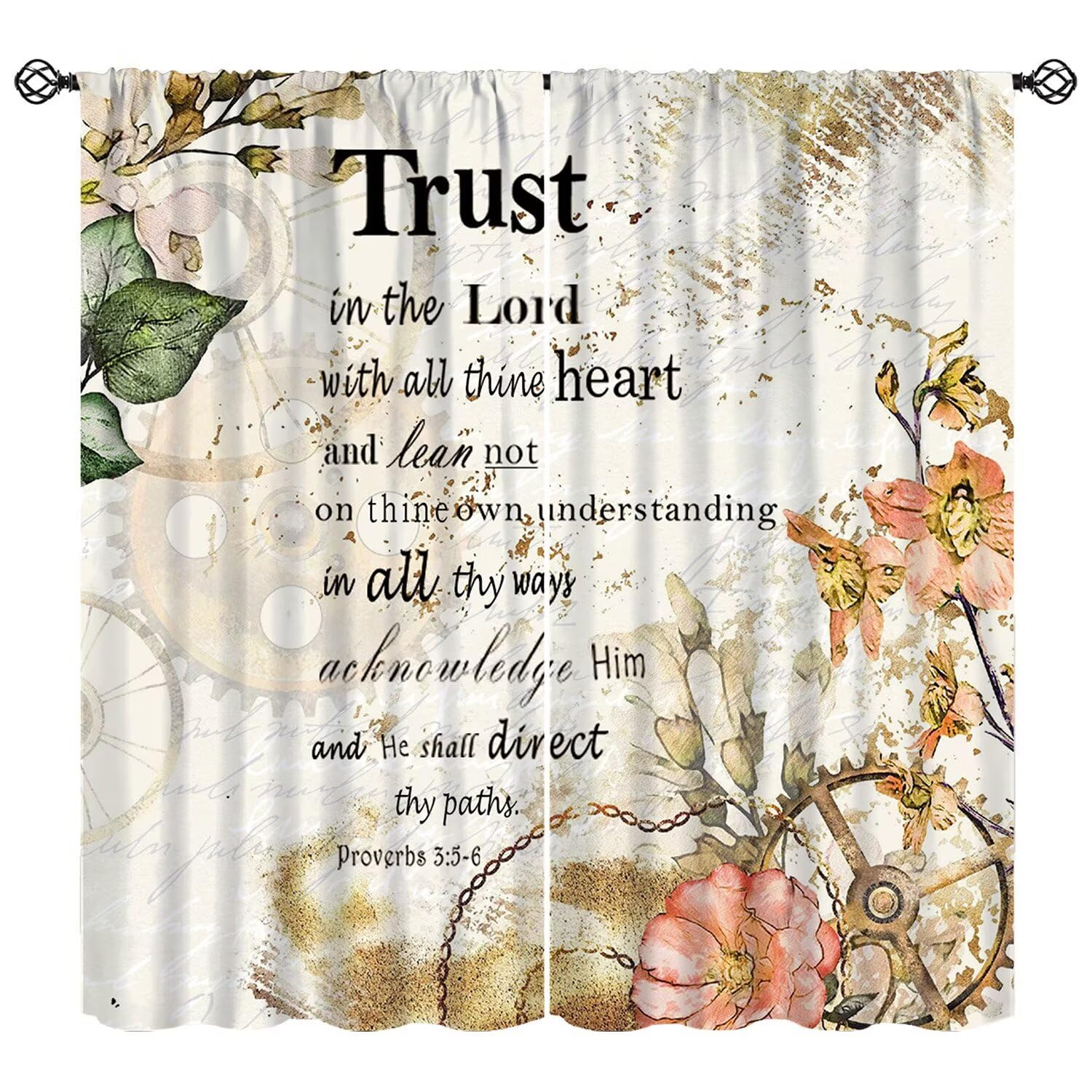 Moderw Bible Christian Scripture Curtain Verse Quotes Vintage Floral Wildflower Window Treatments Motivational Positive Inspirational Drapes for Bedroom Living Room Kitchen W55xL63in