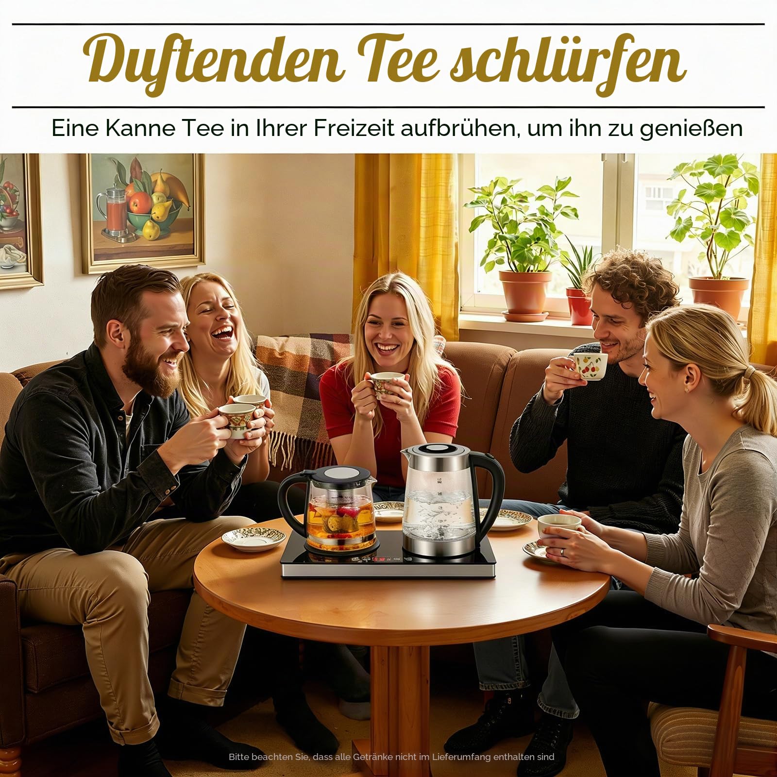 2.5L Wasserkocher Glas & 1L Teekocher Elektrisch mit Temperatureinstellung und Teesieb, 1800W / LCD-Anzeige zeigt Temperatur/Warmhaltefunktion/Abschaltautomatik