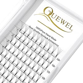QUEWEL Premade Lash Fans, 5D Premade Fans Eyelash Extensions 0.10mm Thickness C Curl 10mm Volume Lash Extensions Short Stem Pre Made Fans Eyelash Extensions(5D 0.10C 10mm)