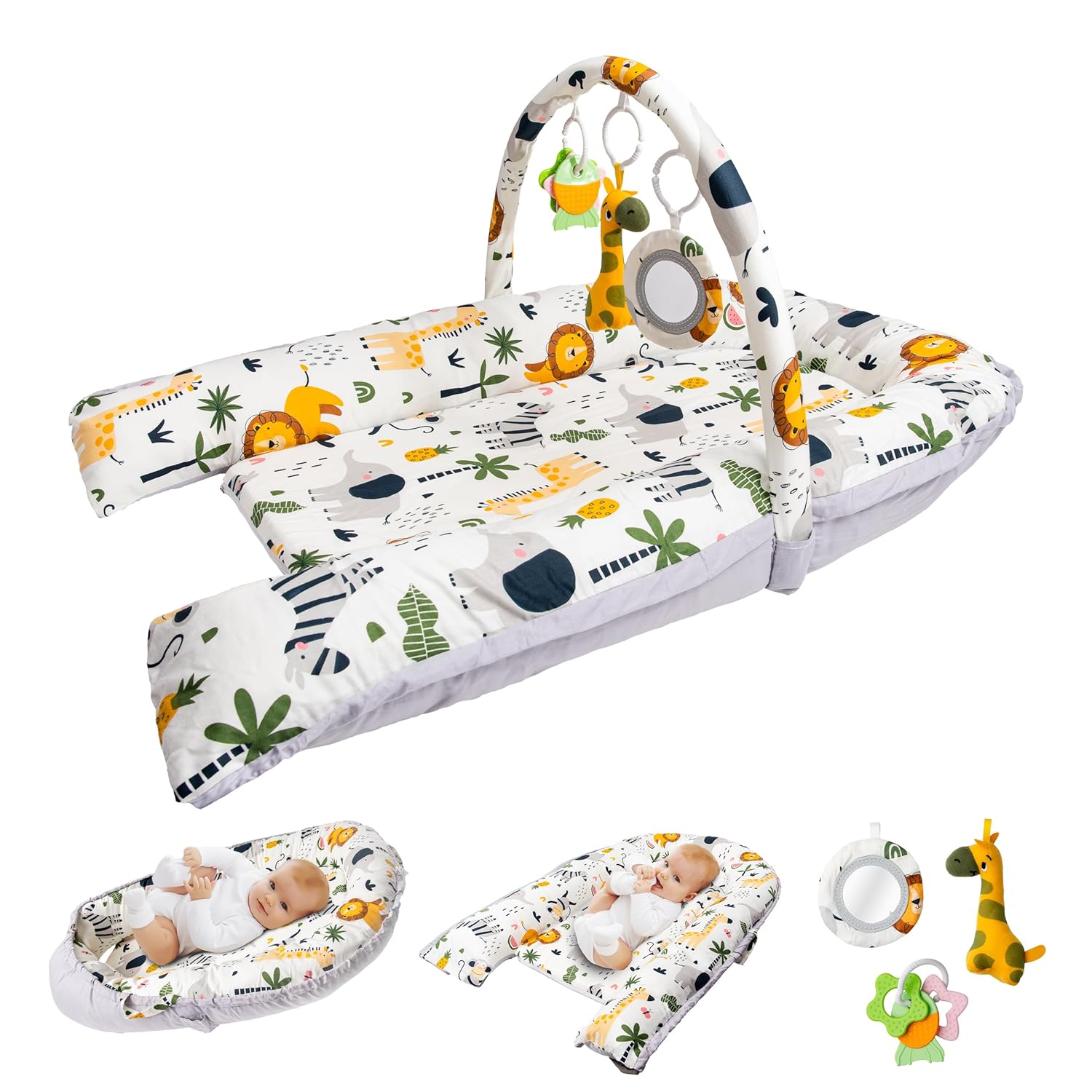 Baby Lounger and Activity Center – Infant Nest for Newborns 0–12 Months – 100% Cotton Soft Breathable Cover, Portable Washable Tummy Time Pillow, Shower Gift Registry Essential Newborn Boys