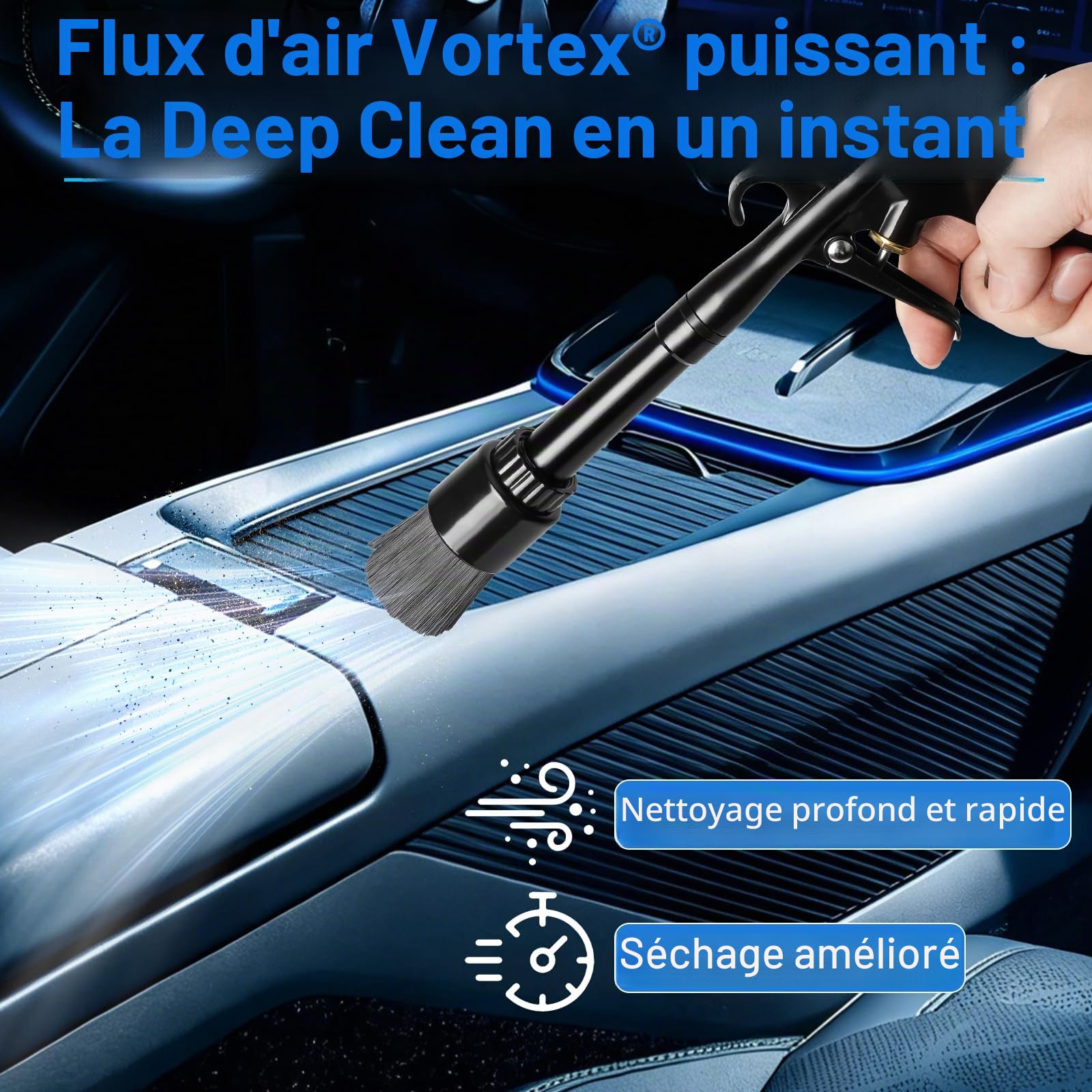 Pistolet de Nettoyage Voiture, 6-9.2 Bar, Pistolet de Nettoyage à Air Comprimé, Soufflette Air Comprimé avec 2 Buses, pour Intérieurs de Voiture et Moquette
