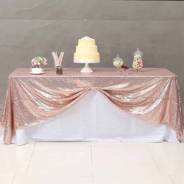 3E Home 127x203cm(50x80 Inches) Rose Gold Sequin Table Cloth Fabric Sparkly Wedding Party Sequin Table Cloth Sequin Rectangular Glitz Sequin Rose Gold Tablecloths