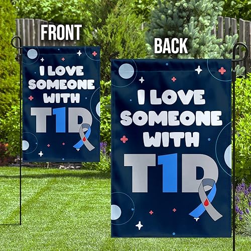 Miniatura 3 de MAIANEY Bandera de concientización sobre la diabetes (12 x 18 pulgadas) con texto en inglés "I Love Someone With Type 1 Diabetes Concientización