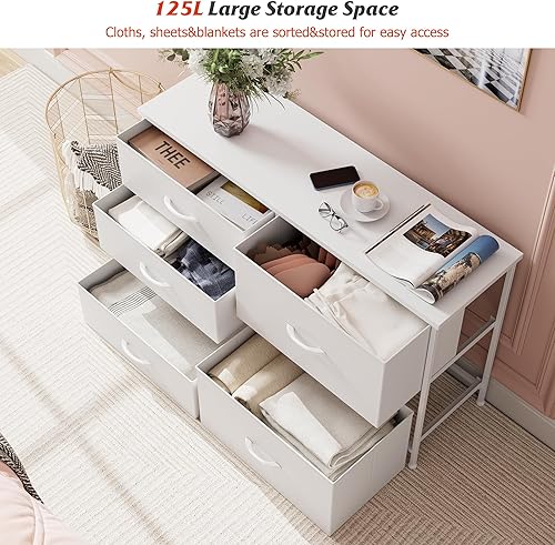 Miniatura 35 de Nicehill Cómoda para dormitorio con 5 cajones, organizador de cajones de almacenamiento, cómoda ancha para armario, ropa, niños, guardería, soporte