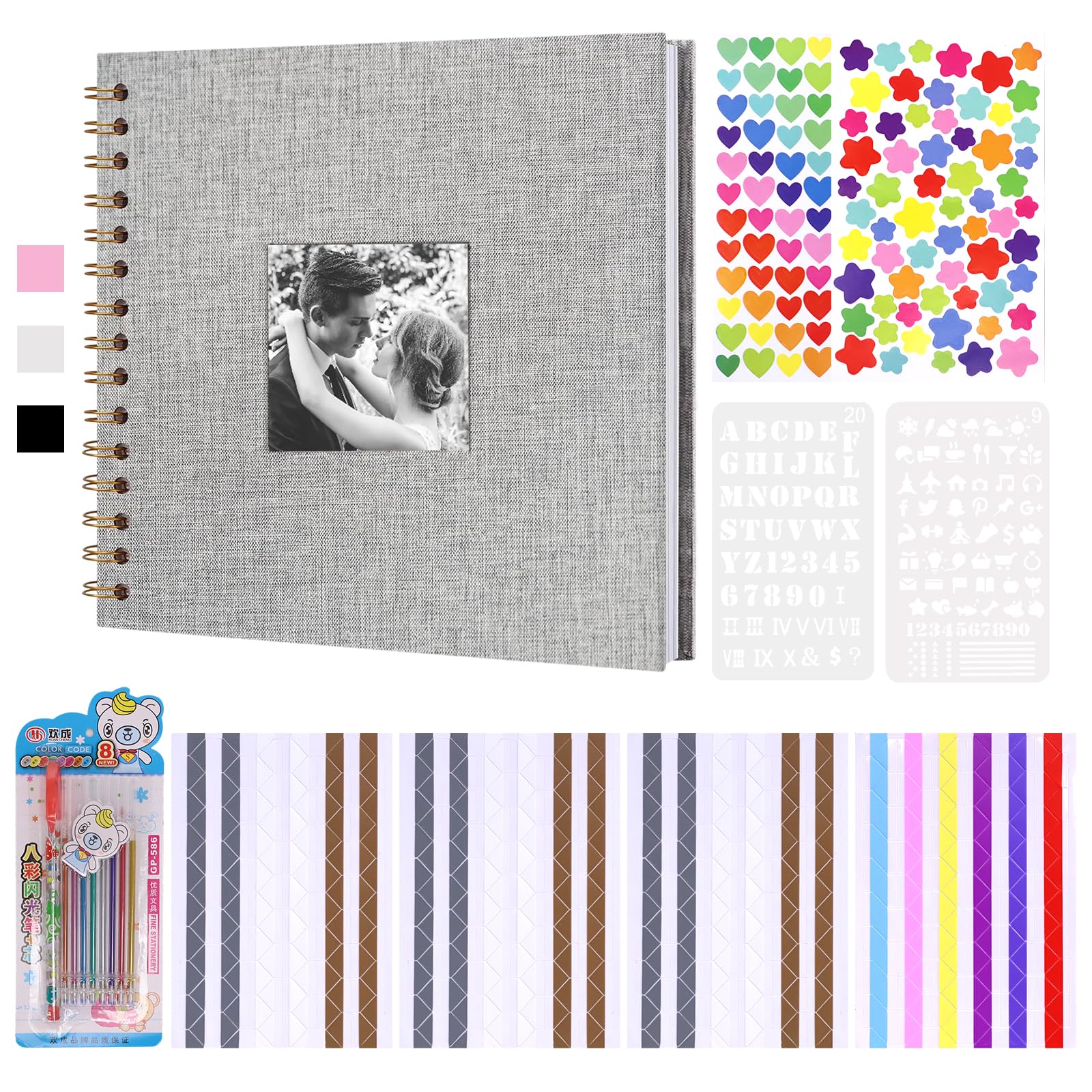 Scrapbook Photo Albums Kit, 8-Inch Diy Memory Photo Book with 20 Sheets, Square Hardcover Scrapbooks for Wedding, Babies, Travel And Anniversaries, Scrap Books Perfect for Christmas Gifts (Gray)