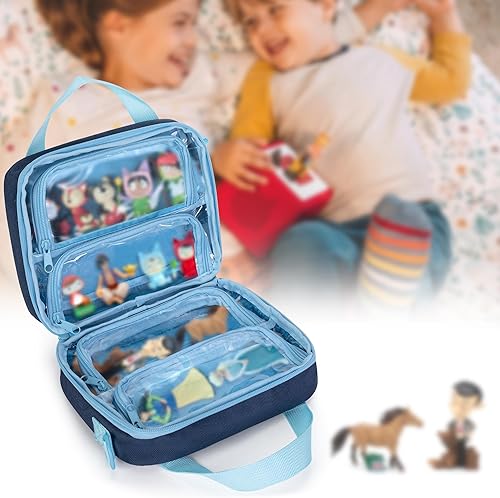 Miniatura 6 de LoDrid Funda compatible con personajes Toniebox (hasta 20), figura de soporte para reproductor de audio con asa y correa para el hombro, azul, solo