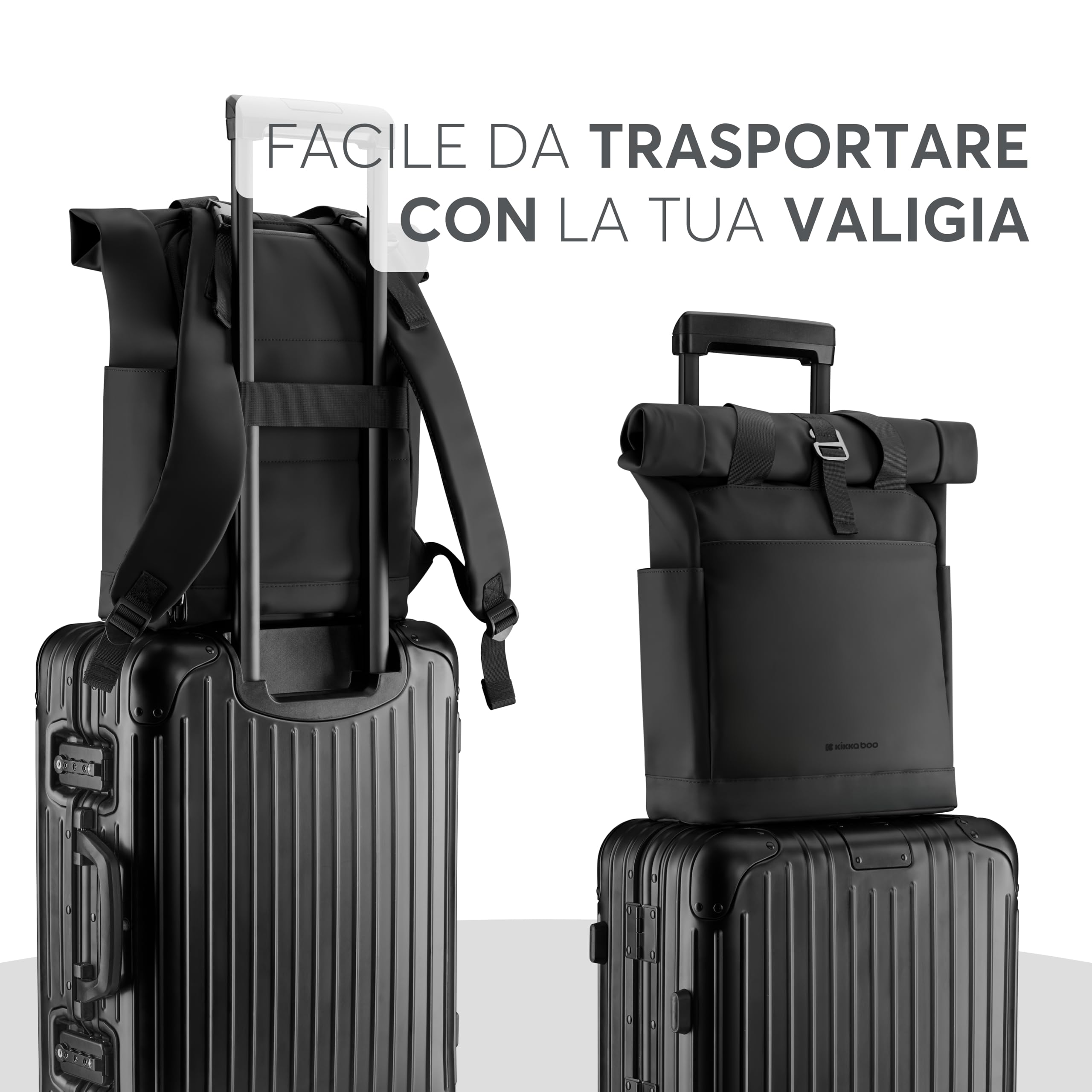 Zaino per pannolini KikkaBoo CERISE, Borsa per mamma, Clip per passeggino, Grande capacità, Fasciatoio portatile, Tasca termica, Tasca impermeabile, Multitasche, Nero