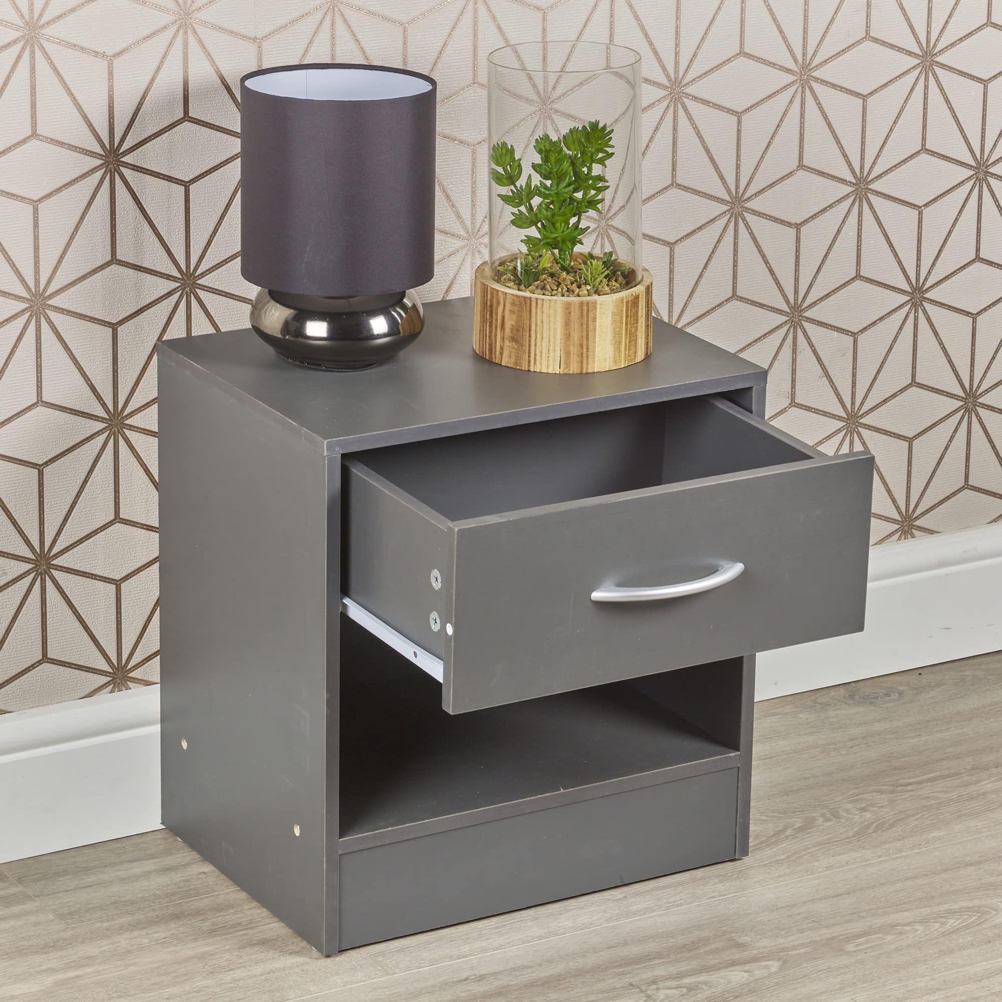 URBNLIVING Comodino Sottile In Legno Grigio | Altezza 70 Cm, Con Cassetto E Mensola Aperta | Per Piccoli Spazi, Lato Divano