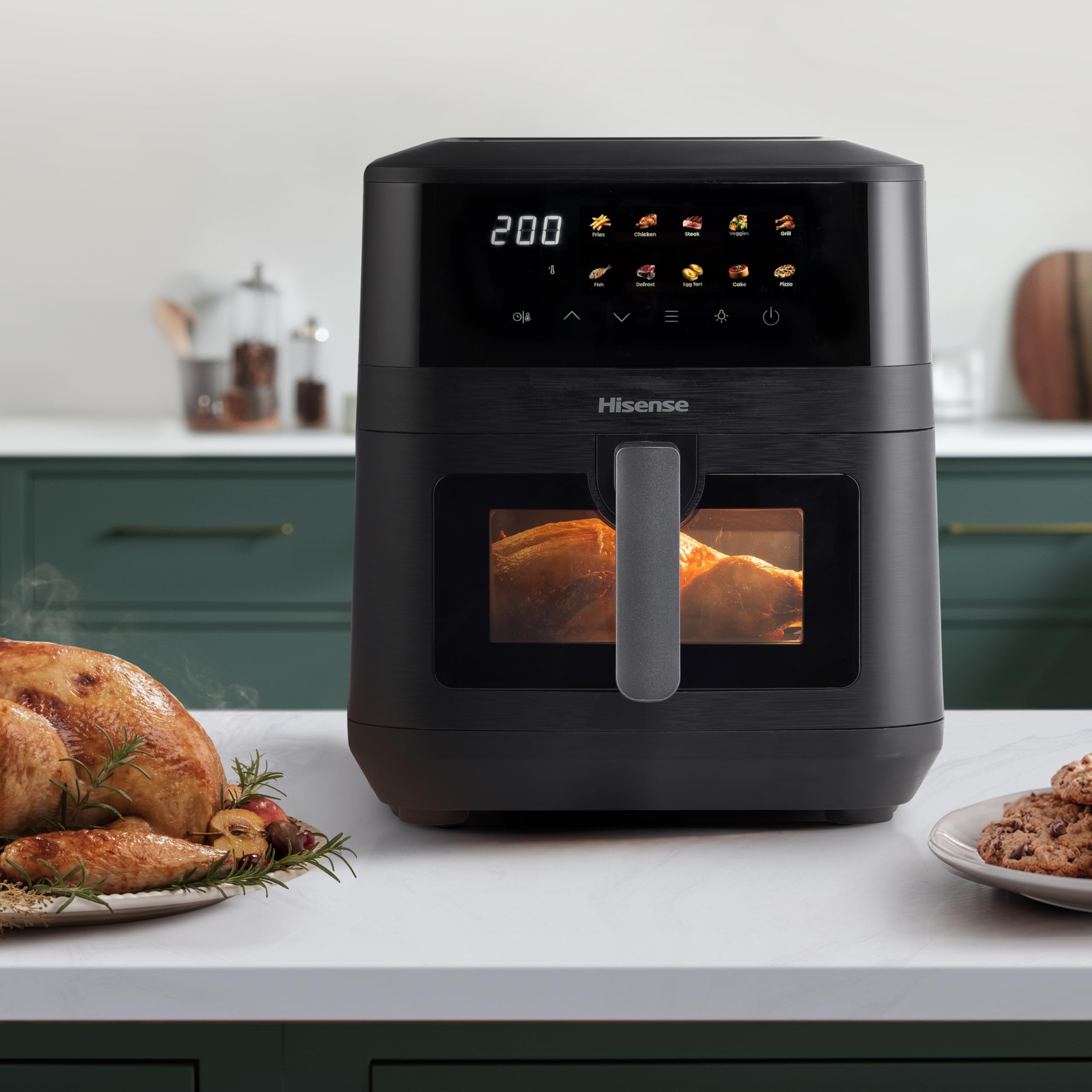 Hisense HAF2100DCD Heißluftfritteuse /2100 W /7,7 L Kapazität /10 voreingestellte Programme/Antihaft-Beschichtung/Energieeffizient/Start Delay Funktion/HxBxT: 40,1 x 31 x 35 cm/Schwarz