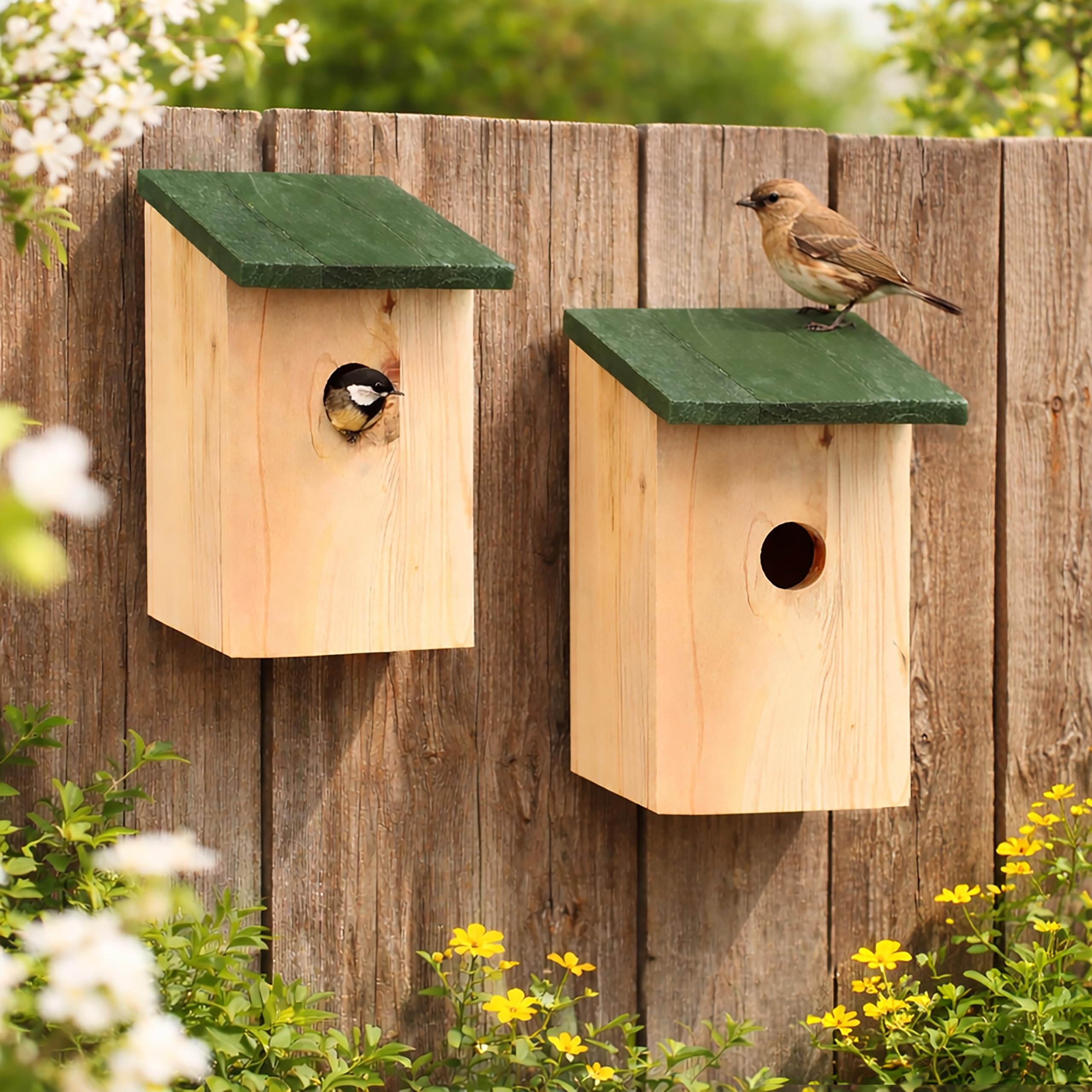 Garden Mile 8 X Tradizionale Giardino In Legno Nidificazione Scatole Con Verde Cerniera Tetto Per Una Facile Pulizia Predator Impermeabile Per Accogliere Piccolo Uccelli Passeri, Tette Robin Nido