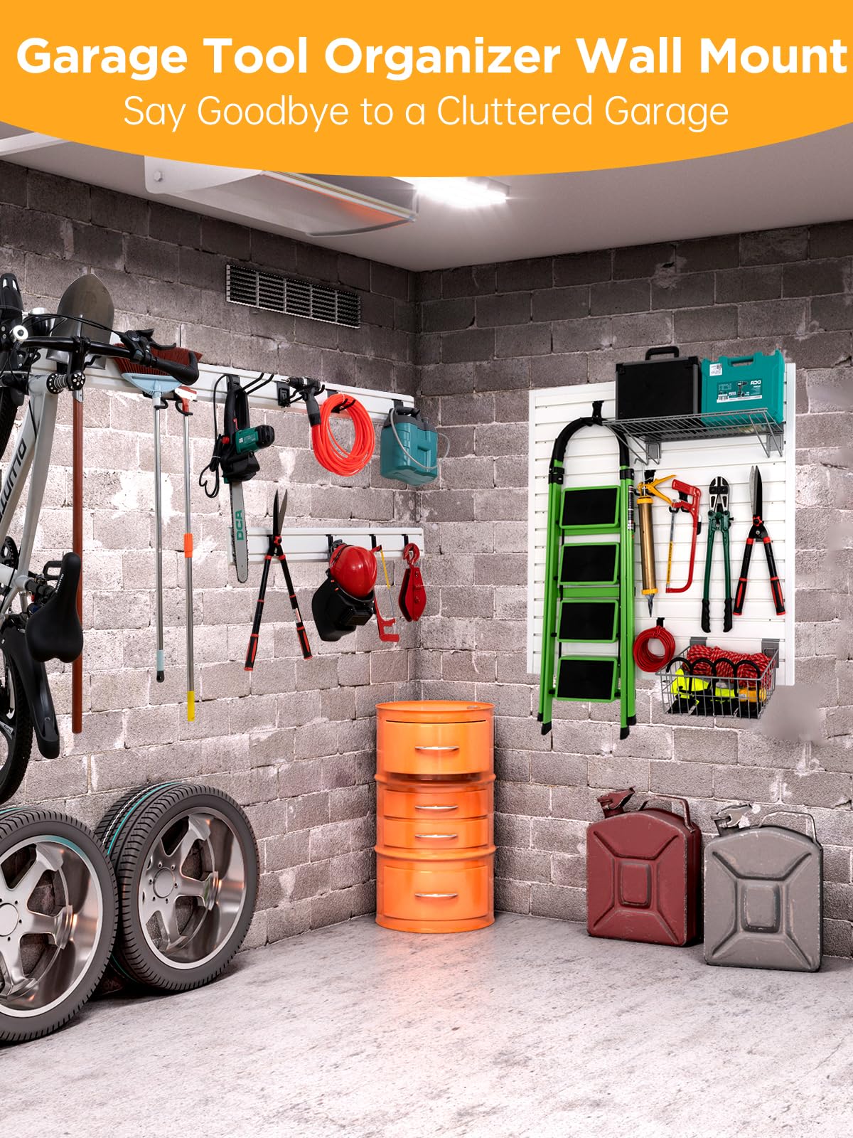 FRAYSCENT Organizador de herramientas de garaje para montaje en pared, paneles de pared, organizador de herramientas para garaje, estante de almacenamiento de bicicletas, organizadores de garaje y