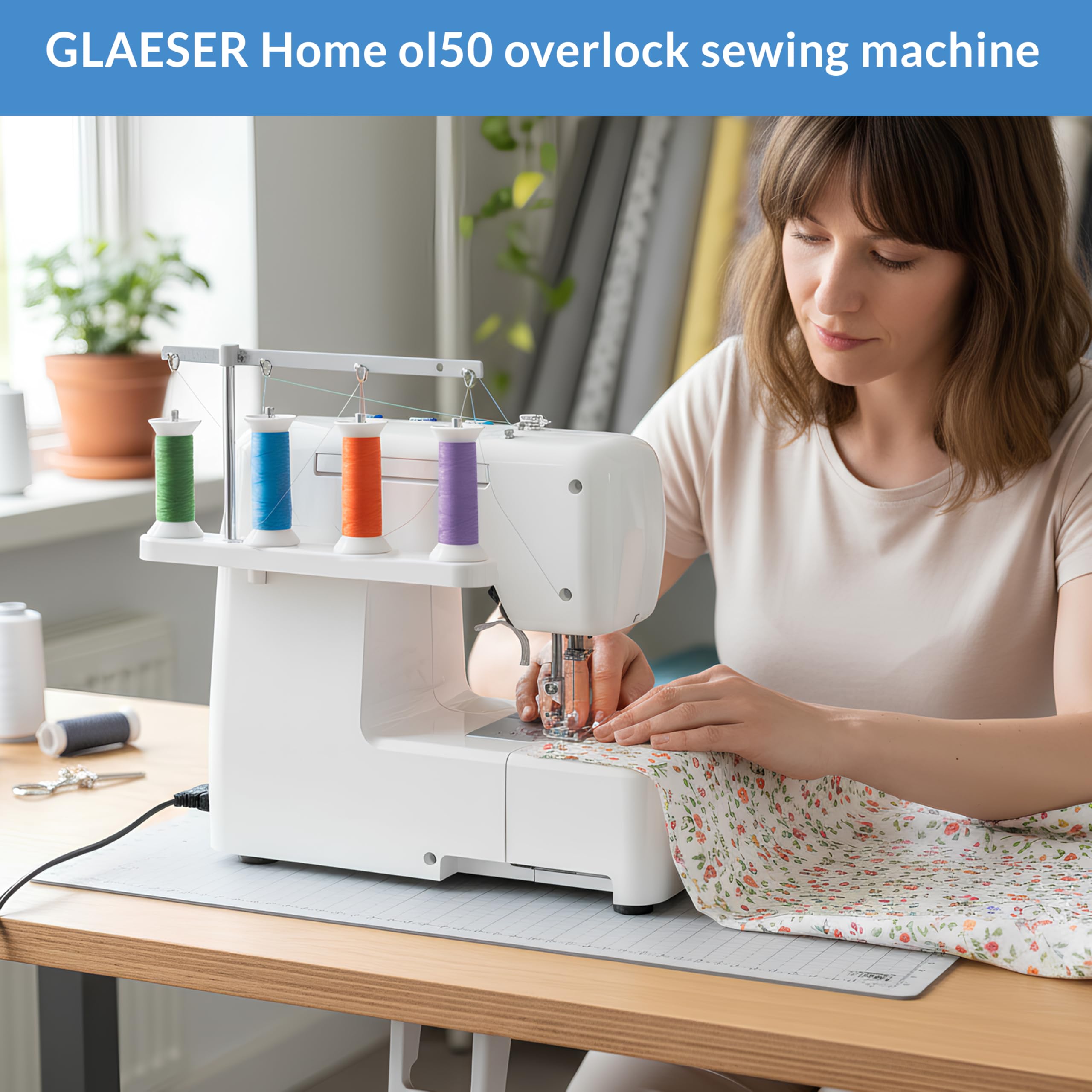 GLAESERhome | Overlock Nähmaschine ol 50 | Näht u. Schneidet in einem Arbeitsschritt | Overlock Maschine mit Einstellbarer Stichlänge | Einfach Handhabung