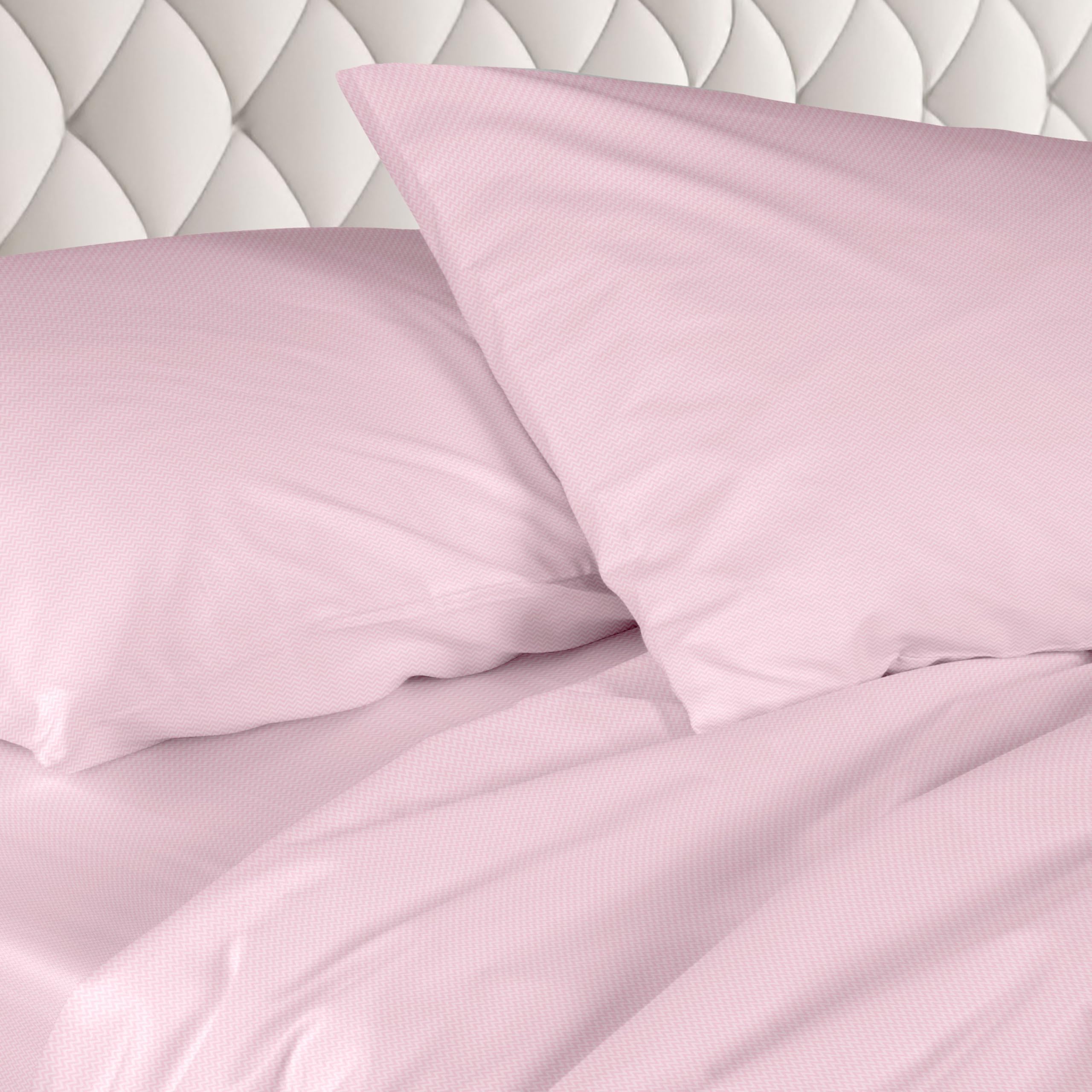 Ruggeri - Double Bed Sheet Set - Made in Italy - 100% Pure Cotton Satin - Candies Collection (Pink Zigzag)