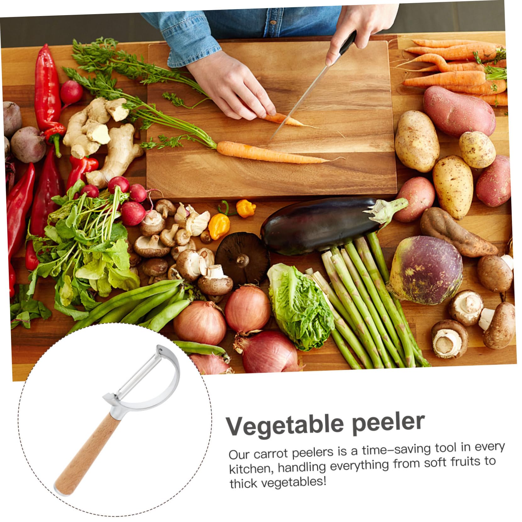 TOPPERFUN 3 Piezas Pelador de Verduras Inoxidable Madera de Haya Utensilio de Cocina Ergonomico Pelar Patatas Zanahorias