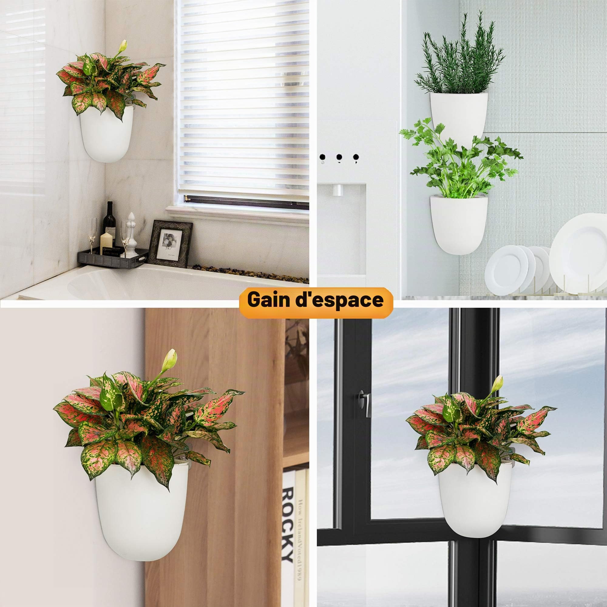 ORIMERC Lot de 4 pots de fleurs triangulaires en plastique à fixation murale pour plantes succulentes d'intérieur ou d'extérieur Blanc