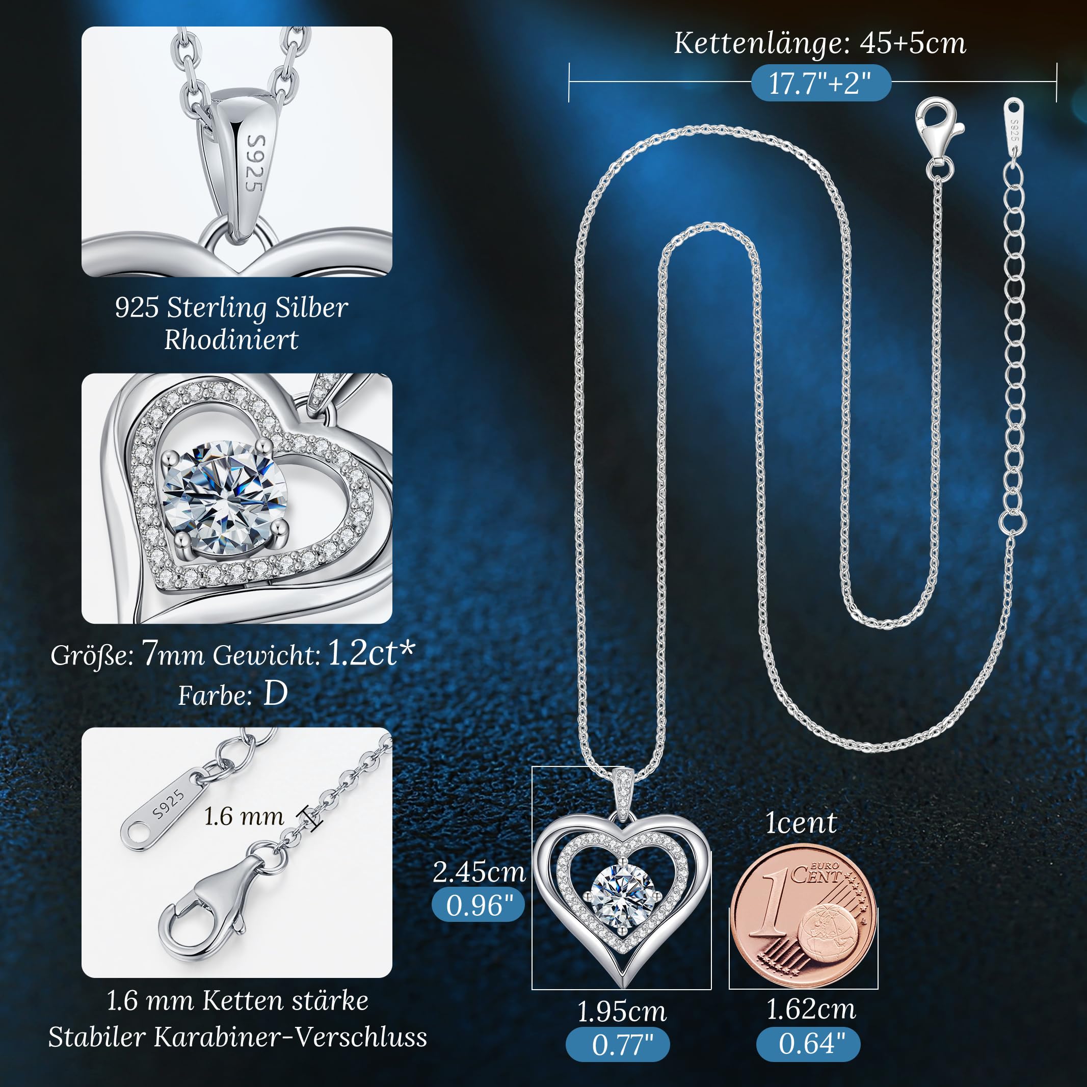 CDE Moissanite Diamante Amore Cuore Collana Pendente Per Moglie 1-3ct, Catena Gioielli Collana Donna Argento S925 Per Fidanzate Fidanzamenti Di Nozze Di Natale Di San Valentino Regali