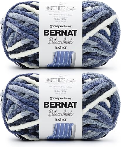 Bernat Blanket - Hilo acrílico de chenil extra grueso, paquete de 2 hilos pesados #7 de 10.5 onzas para tejer y hacer ganchillo, amigurumi, mantas