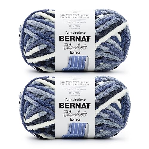 Bernat Blanket Extra Faded Blues Yarn - 2 Pack of 300g/10.5oz - Polyester - 7 Jumbo - 97 Yards - Knitting/Crochet