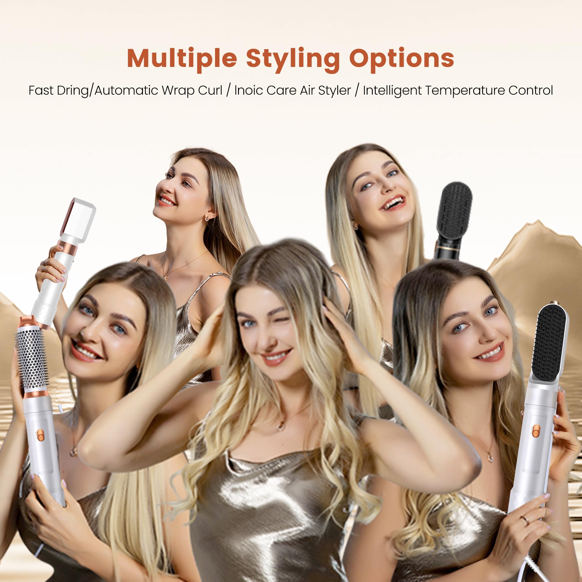 Airbrush 5 en 1 Seche Cheveux 5 en 1, Brosse Soufflante 5 en 1 Avec Seche Cheveux Boucleur, Brosse Souflante, Thermal Brush, Air Styler 5 en 1 Pour Sécher, Boucler, Lisser, Cadeau Noel Femme