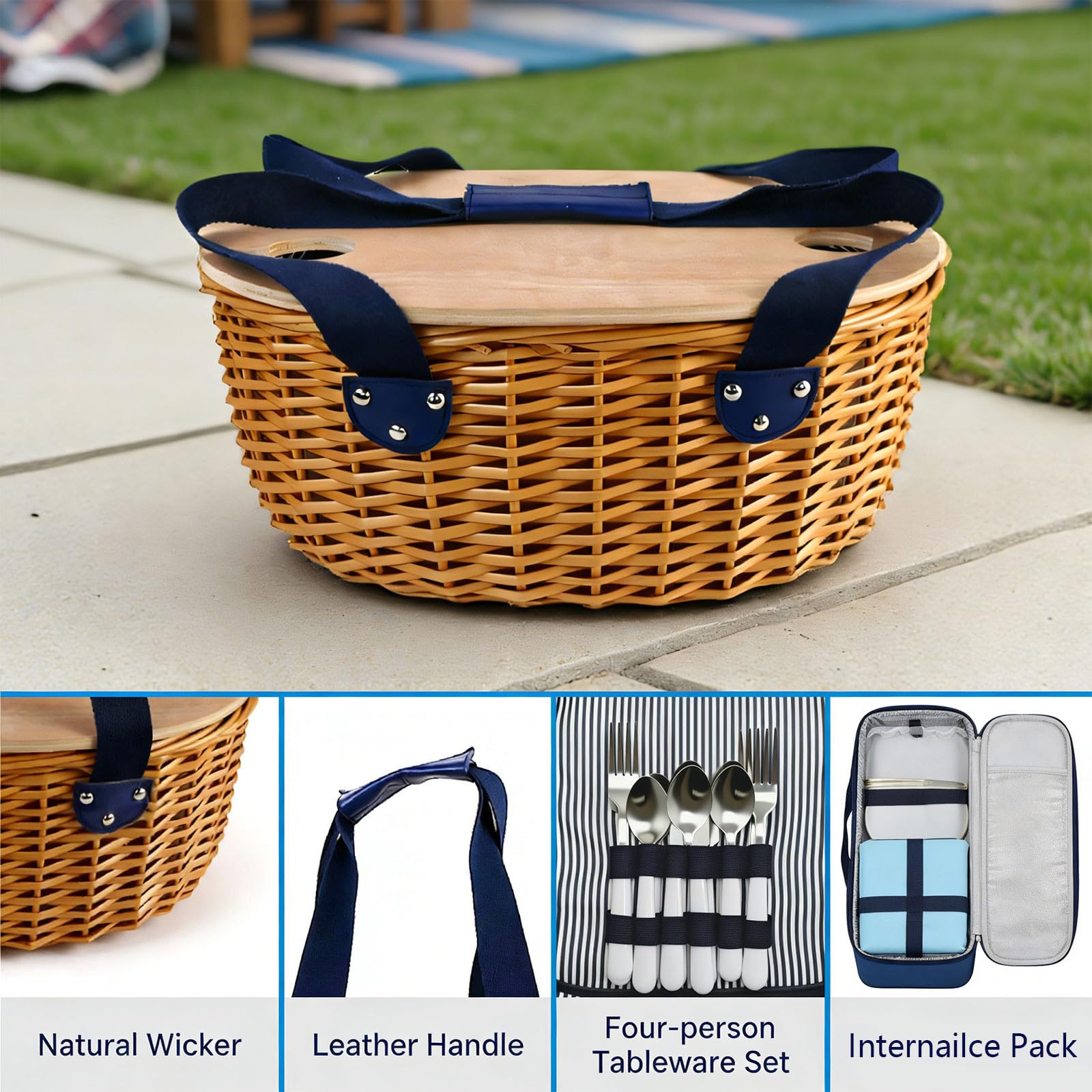 Elegante set da pranzo per 2 persone, con tavolo pieghevole e borsa termica e utensili completi per avventure nella natura, cestino per pasti all'aperto con frigorifero