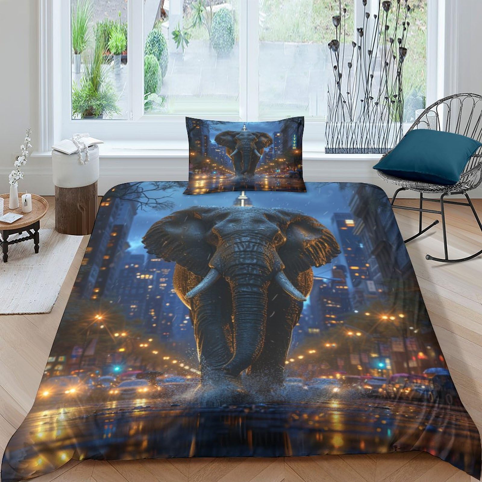 Housse de couette éléphant et fourmis 3D en microfibre 135x200cm pour lit simple