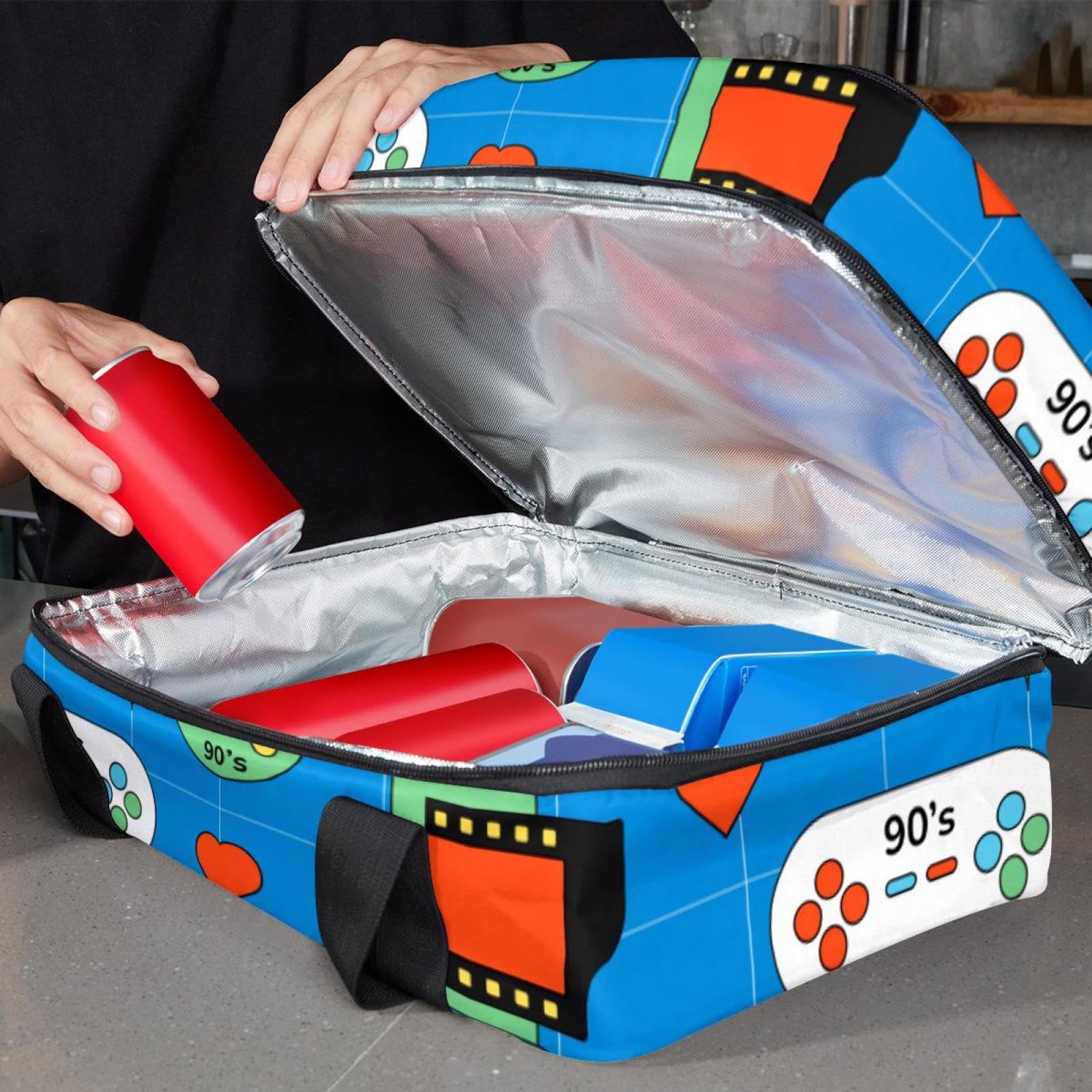 Grand sac à déjeuner isotherme pour homme et femme, double couche, étanche, étanche, réutilisable, sac fourre-tout pour le travail, l'école, le pique-nique, la plage, le camping, les voyages, motif