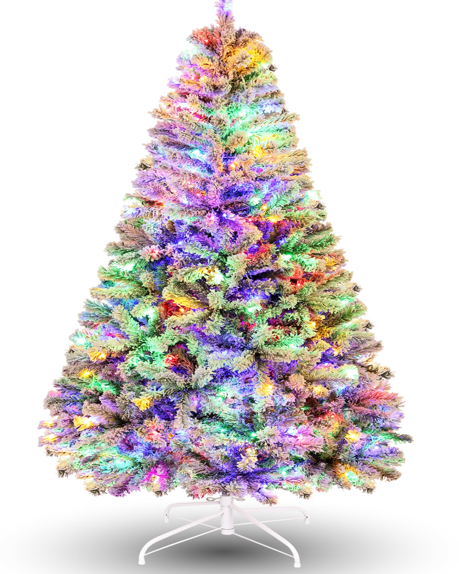 Himimi 180cm Künstlicher Weihnachtsbaum mit Beleuchtung,250 RGB LEDs, 8 Beleuchtungsmodi, Künstlicher Christbaum mit Schnee1000 PVC-Spitzen, Weihnachtsdekoration für Zuhause Büro Feiertagsdeko (Weiß)