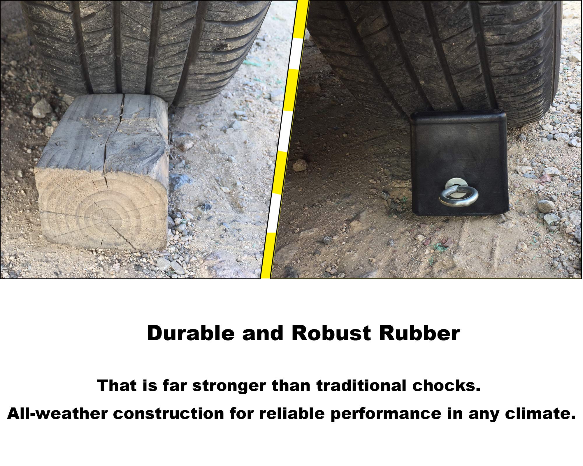 Buy HOXWELL 2 Pack Solid Rubber Wheel Chocks with Eyebolt, Premium