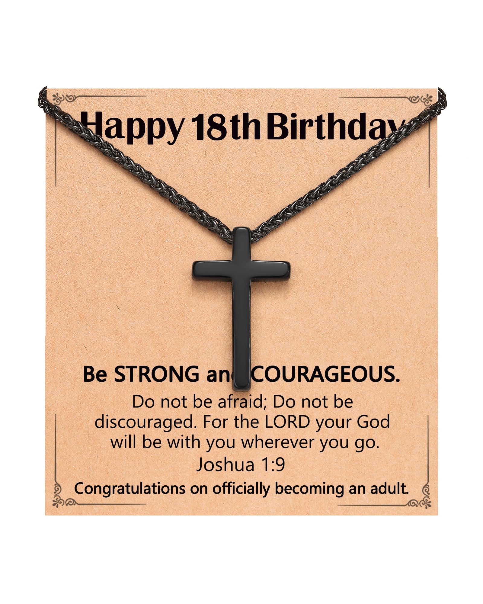 Birthday Gift Cross Necklace for Boy 8–30 Year Old with Joshua Card