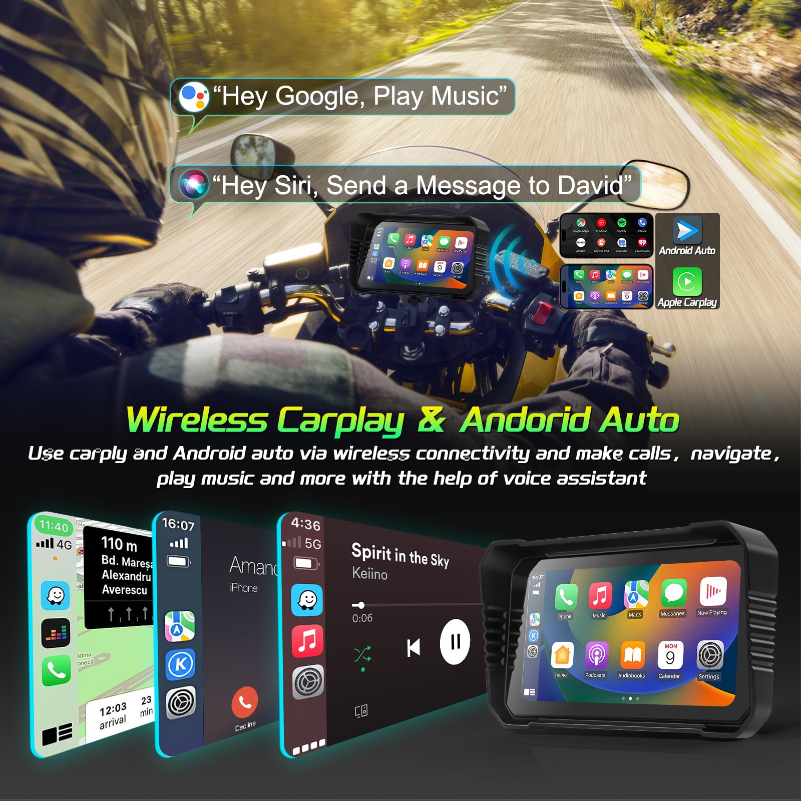 Actualización Carplay Dashcam Moto con 1080P Dash CAM, Navegación GPS para Motocicleta, 6.25 Pulgadas Impermeable, grabación en Bucle, Monitor de presión de Tiro