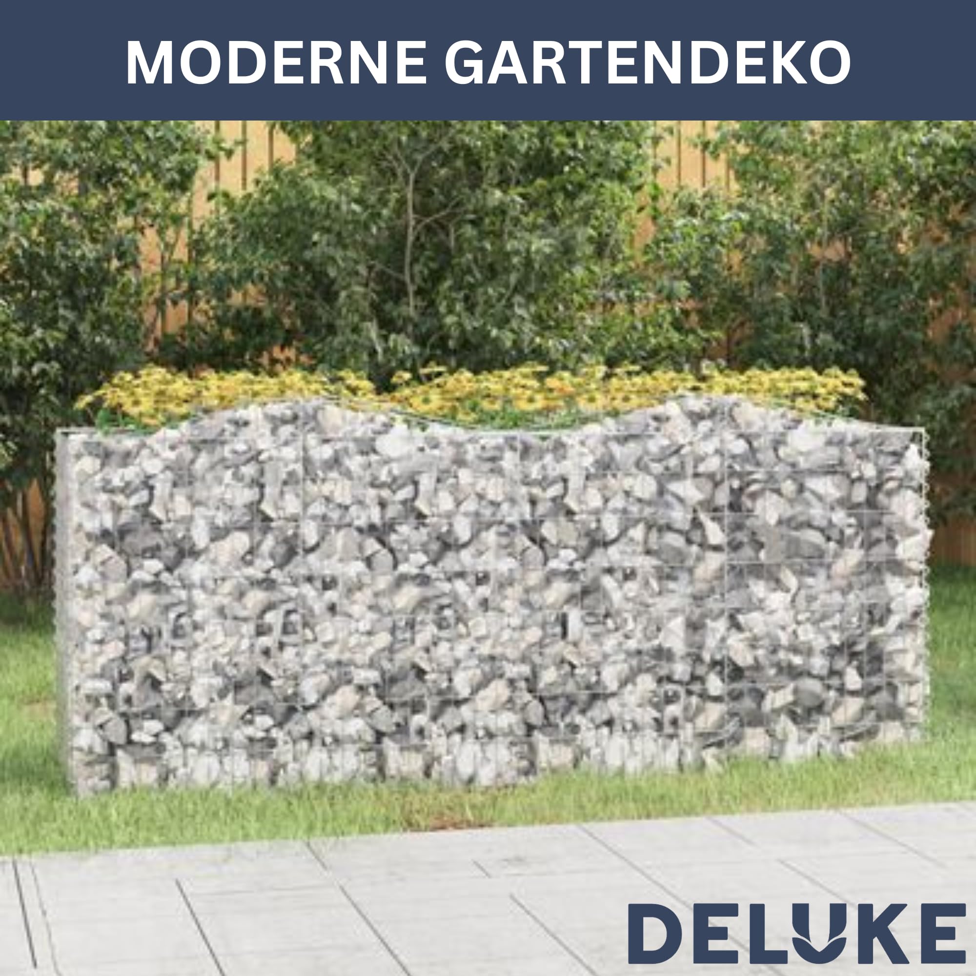 DELUKE Gabionen Hochbeet BOGI aus Eisen | 200x50x100cm | Hochbogen Steinkorb Gabionengitter Ziergabione Steingabione Drahtkorb befüllbar