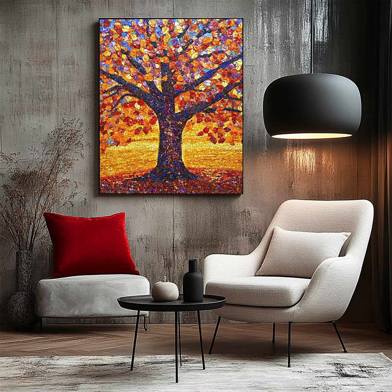 Malowanie po numerach dla dorosłych, jesienne drzewo do malowania według numerów, 61 x 71 cm, hobby DIY dla dorosłych kobiet, malowanie na płótnie farbą akrylową i pędzlami, zestaw artystyczny do