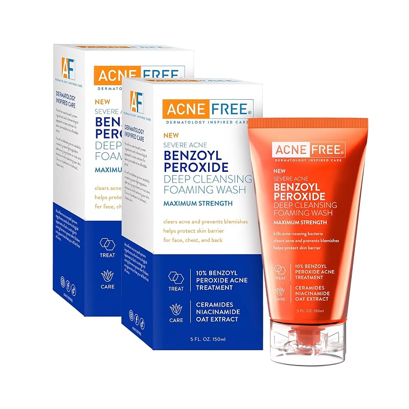 AcneFree Limpador facial espumante com peróxido de benzoíla 10%, Pacote com 2